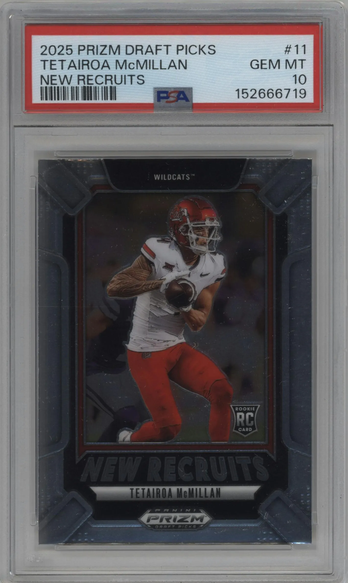 2025 Panini Prizm Draft Picks New Recruits Tetairoa McMillan #11 PSA 10