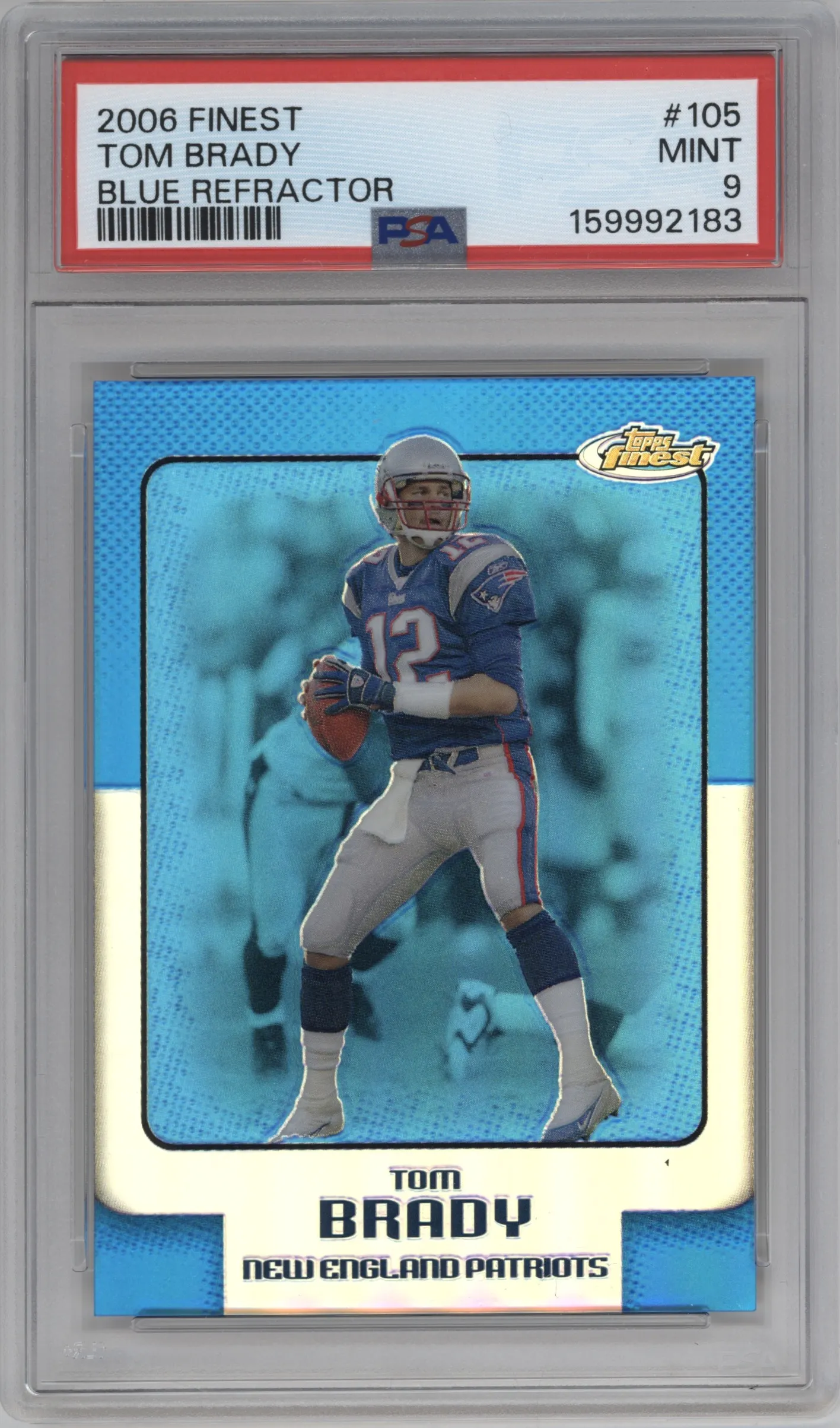 2006 Topps Finest Tom Brady Blue Refractor #105 PSA 9