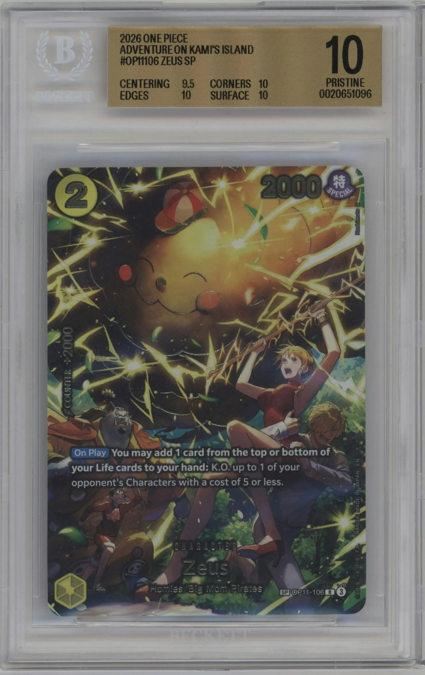 2026 One Piece Adventure/KAMI’s Island Zeus Alternate Art OP11-106 R #SP OP11-106 R BGS 10