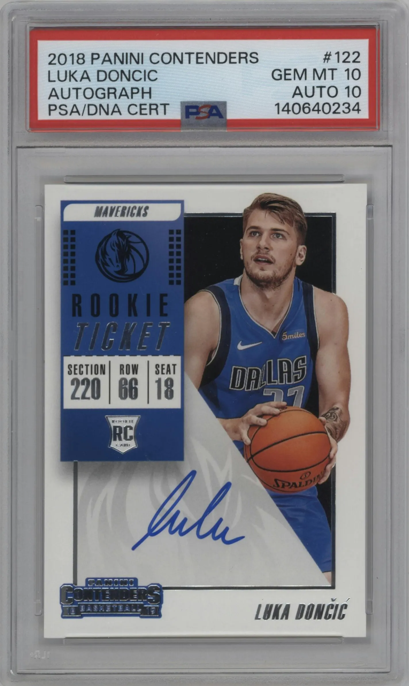 2018 Panini Contenders Rke.Tkt.Auto Luka Doncic #122 PSA 10