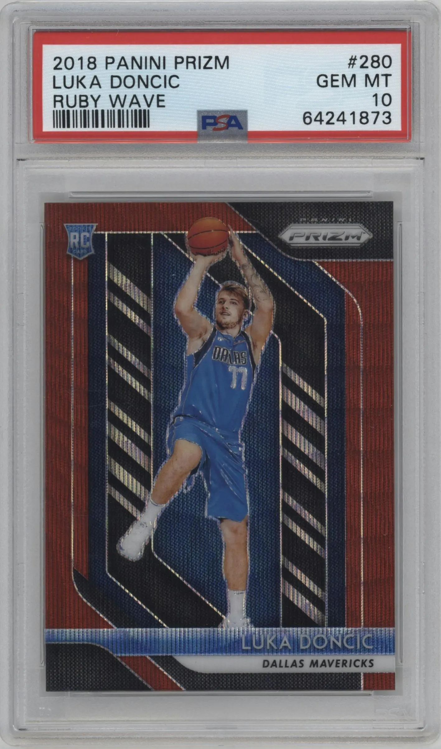 2018 Panini Prizm Luka Doncic Ruby Wave #280 PSA 10