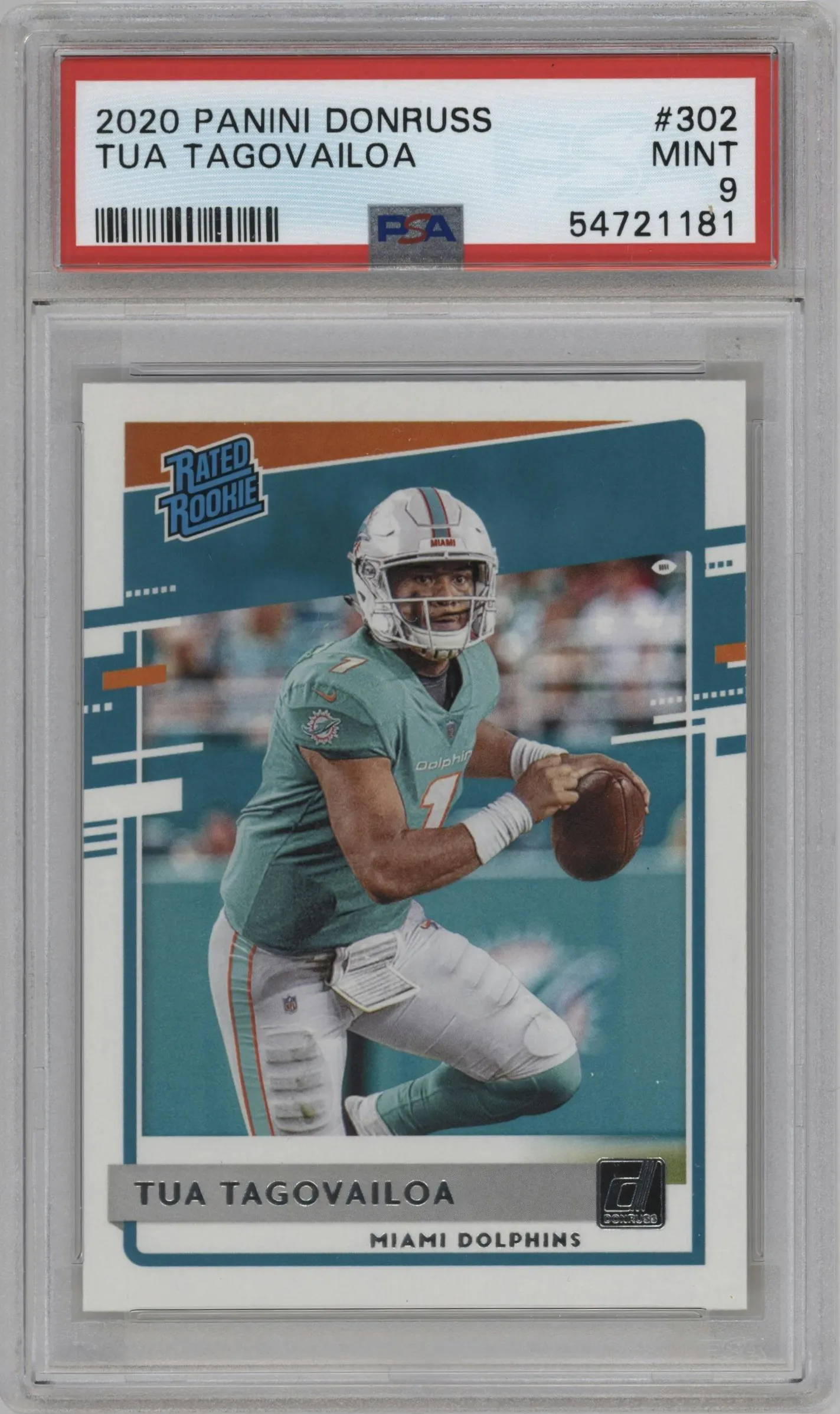 2020 Panini Donruss Rated Rookie Tua Tagovailoa #302 PSA 9