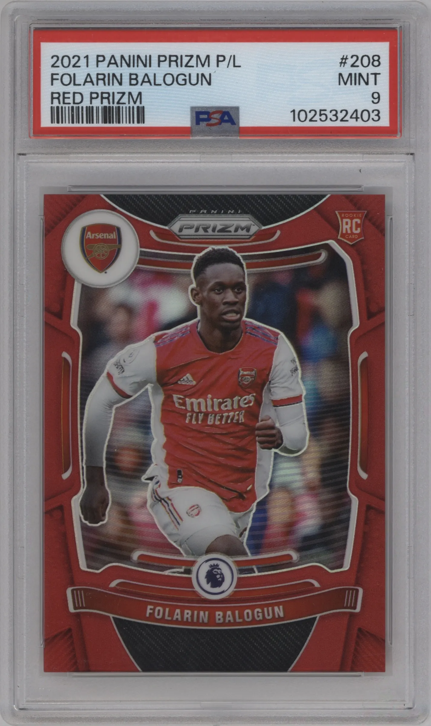 2021 Panini Prizm Premier League Folarin Balogun Red Prizm #208 PSA 9