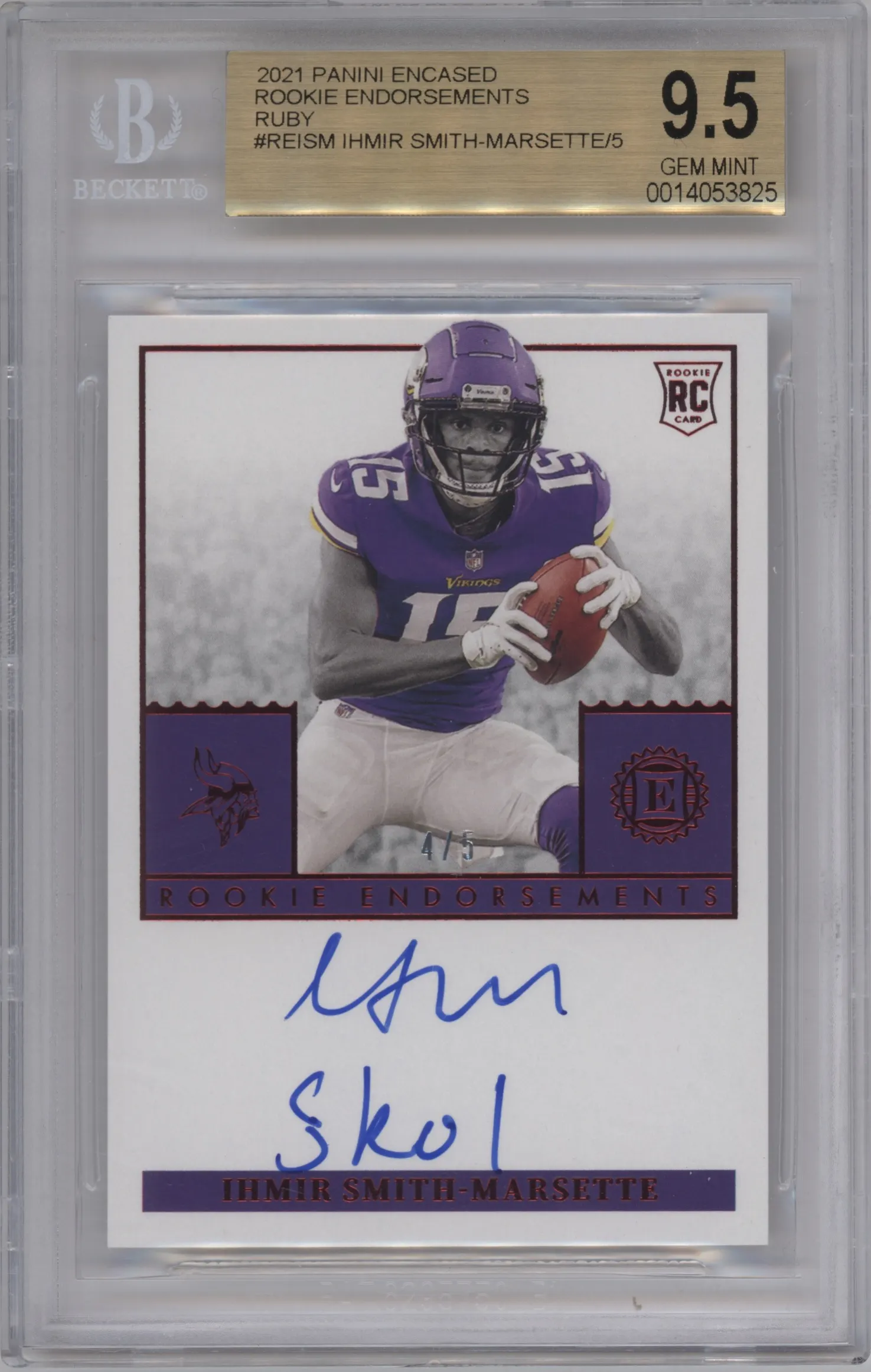 2021 Panini Encased Rke.Endorsements Ihmir Smith-Marsette Ruby #RE-ISM BGS 9.5