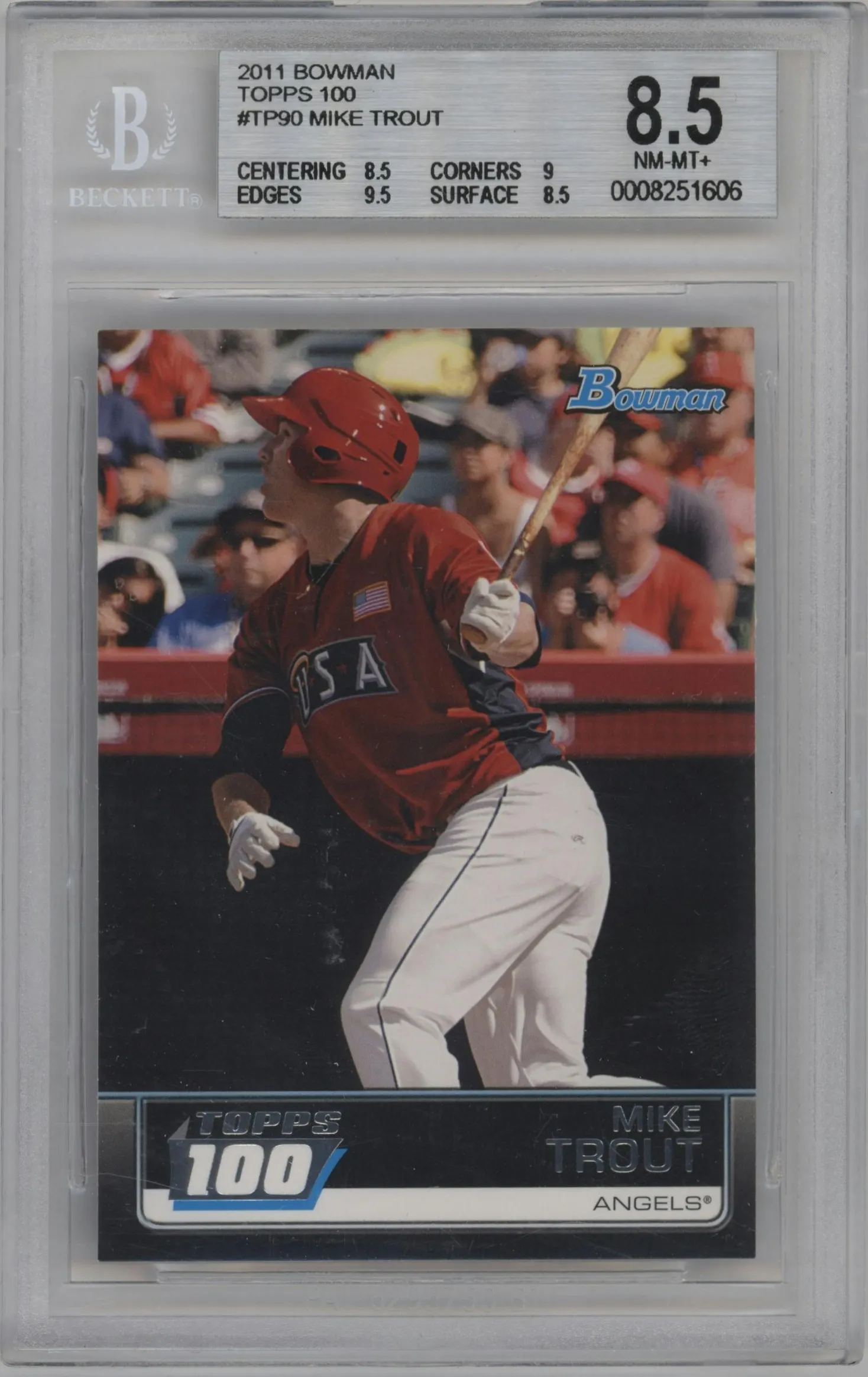 2011 Bowman Topps 100 Mike Trout #TP90 BGS 8.5