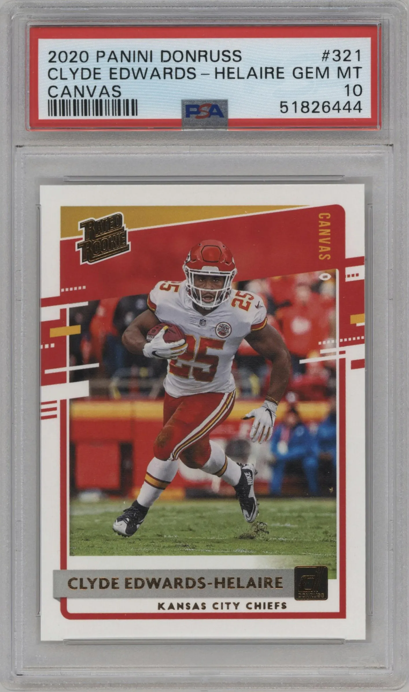 2020 Panini Donruss Rated Rookie Clyde Edwards-Helaire Canvas #321 PSA 10