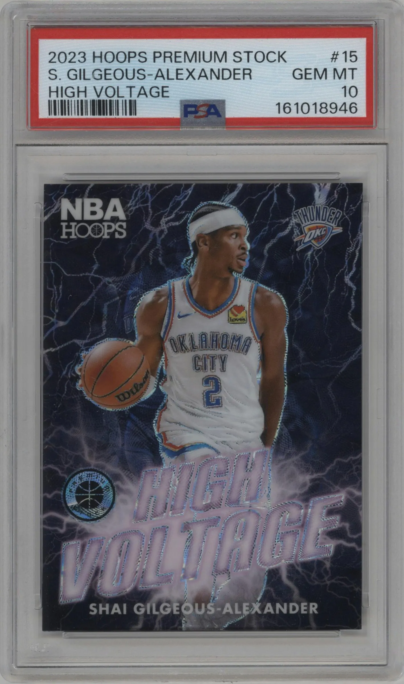 2023 Panini Hoops Premium Stock High Voltage Shai Gilgeous-Alexander #15 PSA 10