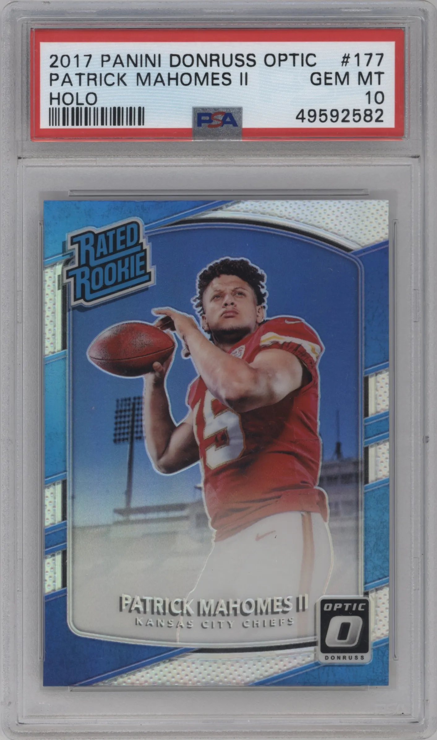 2017 Panini Donruss Optic Rated Rookie Patrick Mahomes II Holo #177 PSA 10