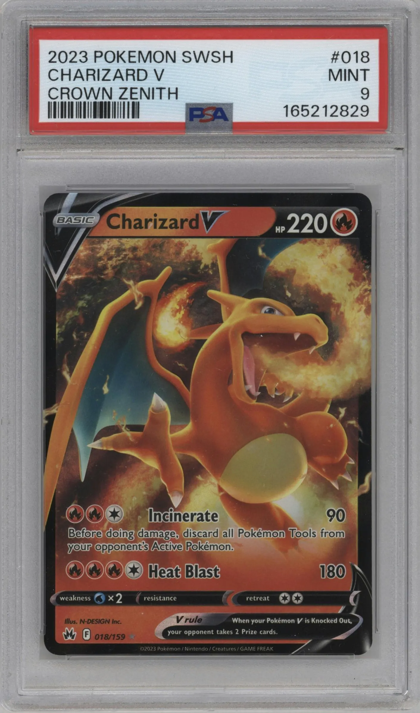 2023 Pokemon SWSH Crown Zenith Charizard V #018 PSA 9