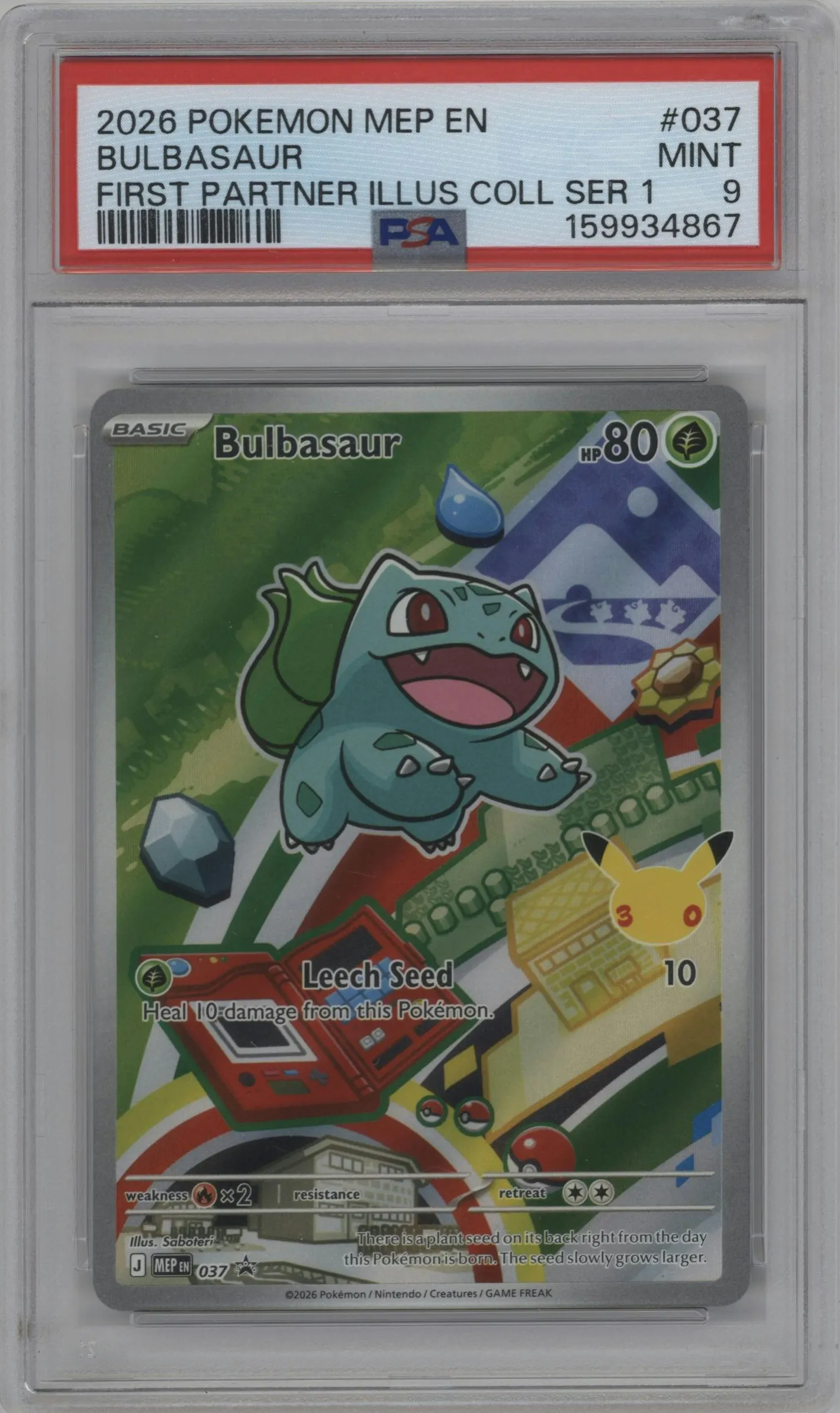 2026 Pokemon Mega Evolution Bulbasaur First Partner Illustration Collection Series 1 #037 PSA 9
