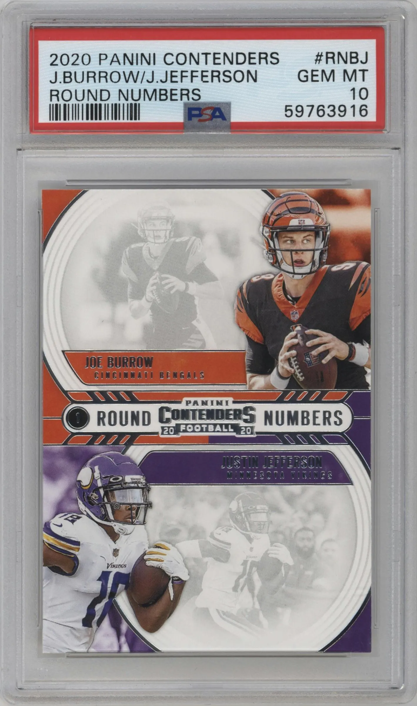 2020 Panini Contenders Round Numbers Joe Burrow/Justin Jefferson #RN-BJ PSA 10