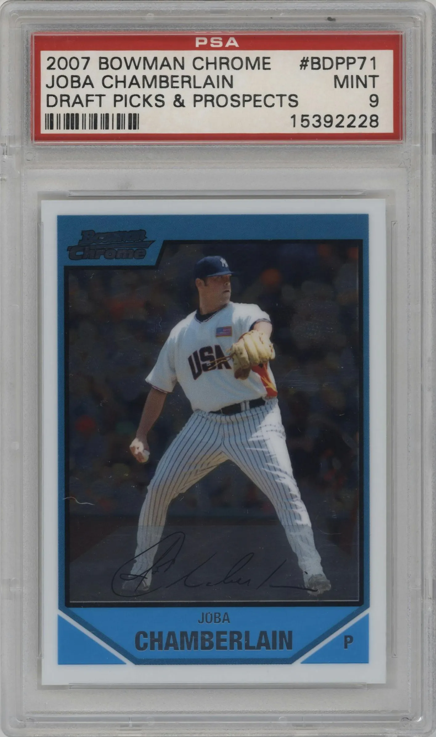 2007 Bowman Draft Picks & Prospects Chr.Pros. Joba Chamberlain #BDPP71 PSA 9
