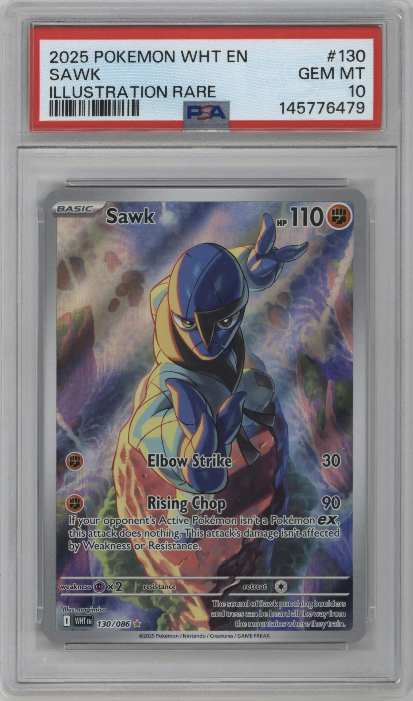 2025 Pokemon SV White Flare Sawk #130 PSA 10