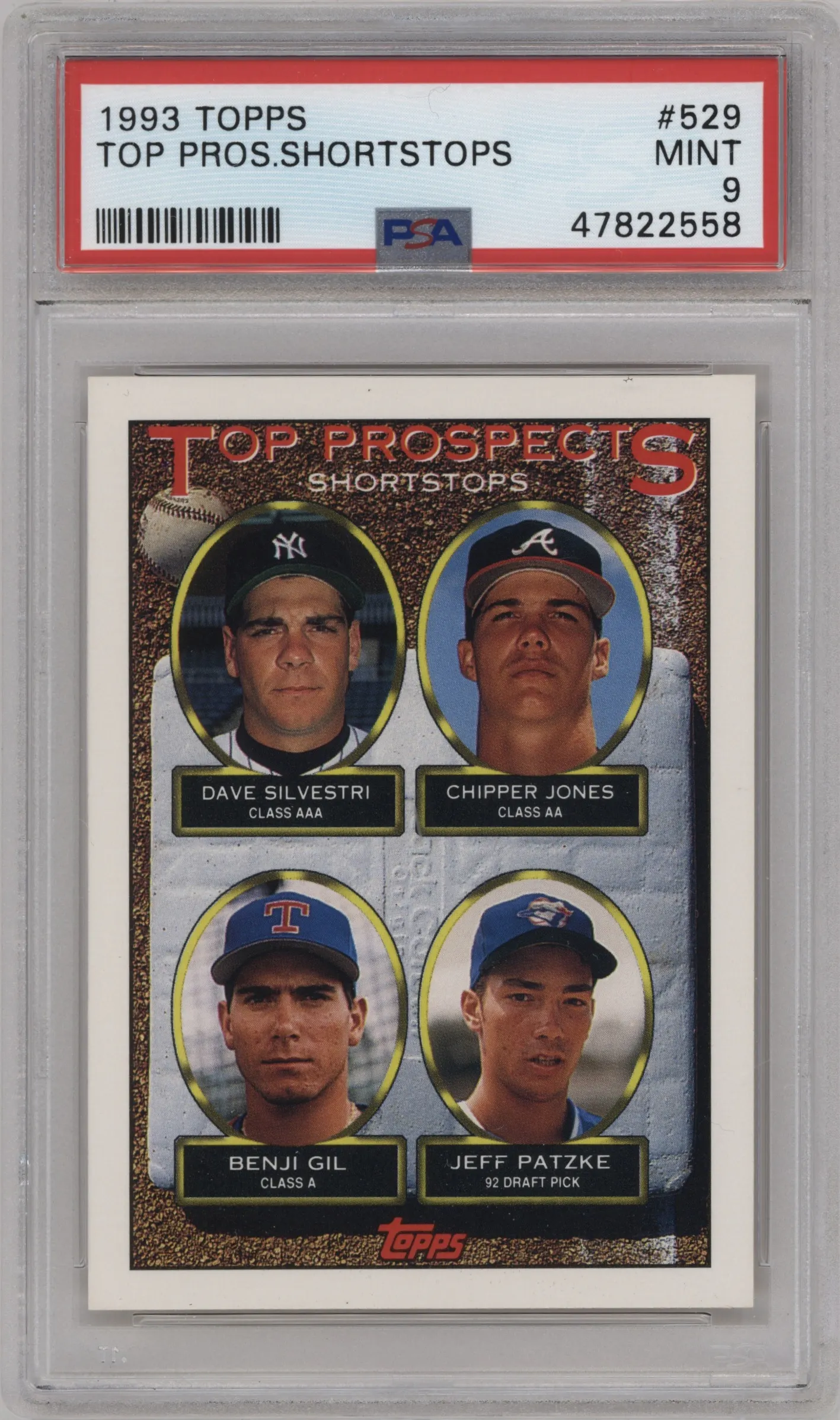 1993 Topps Dave Silvestri/Chipper Jones/Benji Gil/Jeff Patzke PSA 9
