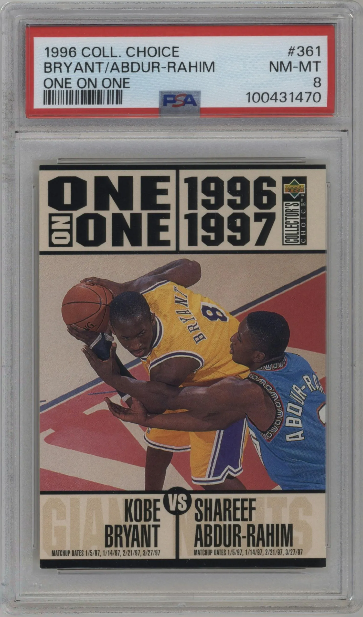 1996 Upper Deck Collector's Choice One on One Kobe Bryant/Shareef Abdur-Rahim #361 PSA 8