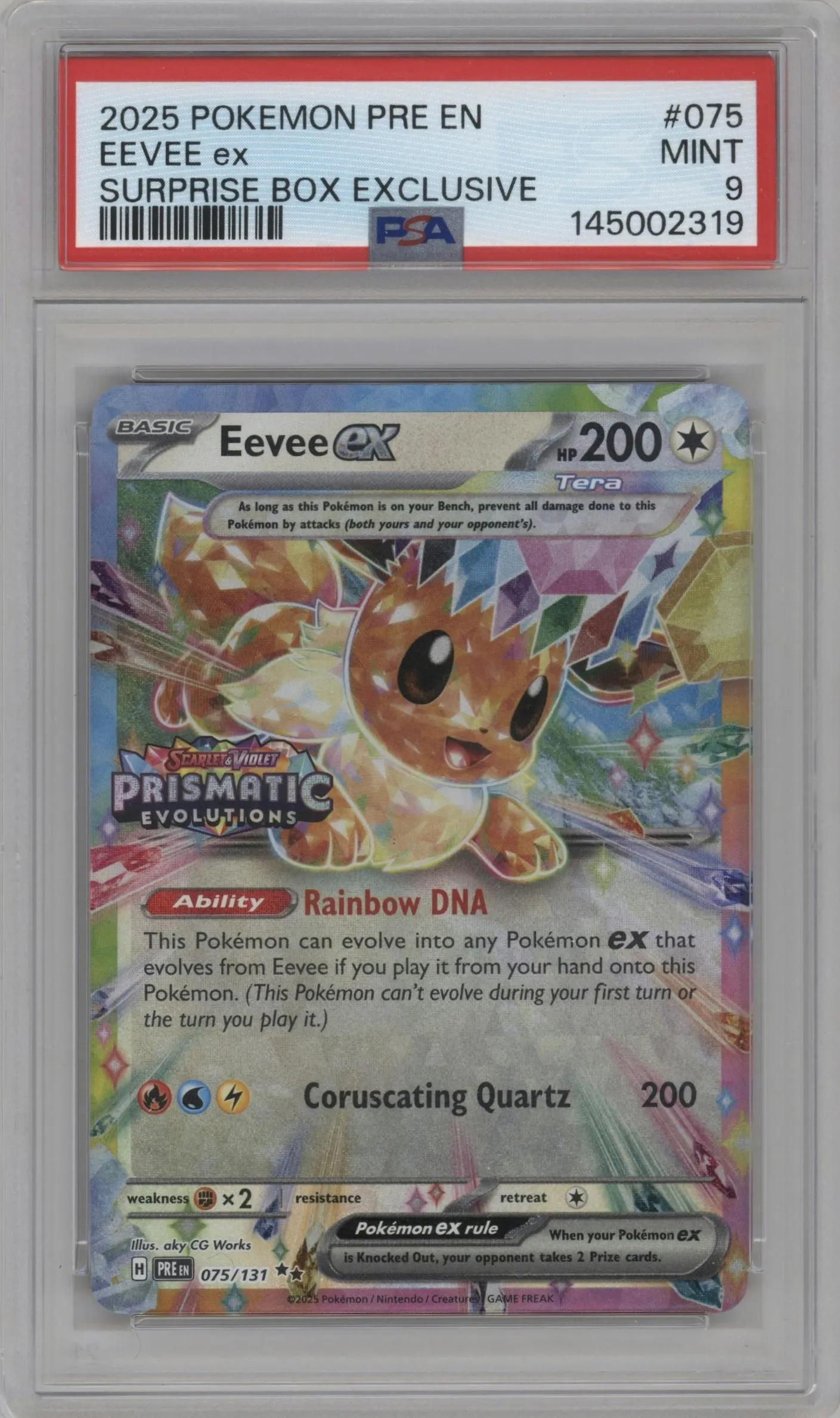 2025 Pokemon SV Prismatic Evolutions Eevee EX Prismatic Evolutions Surprise Box #075 PSA 9