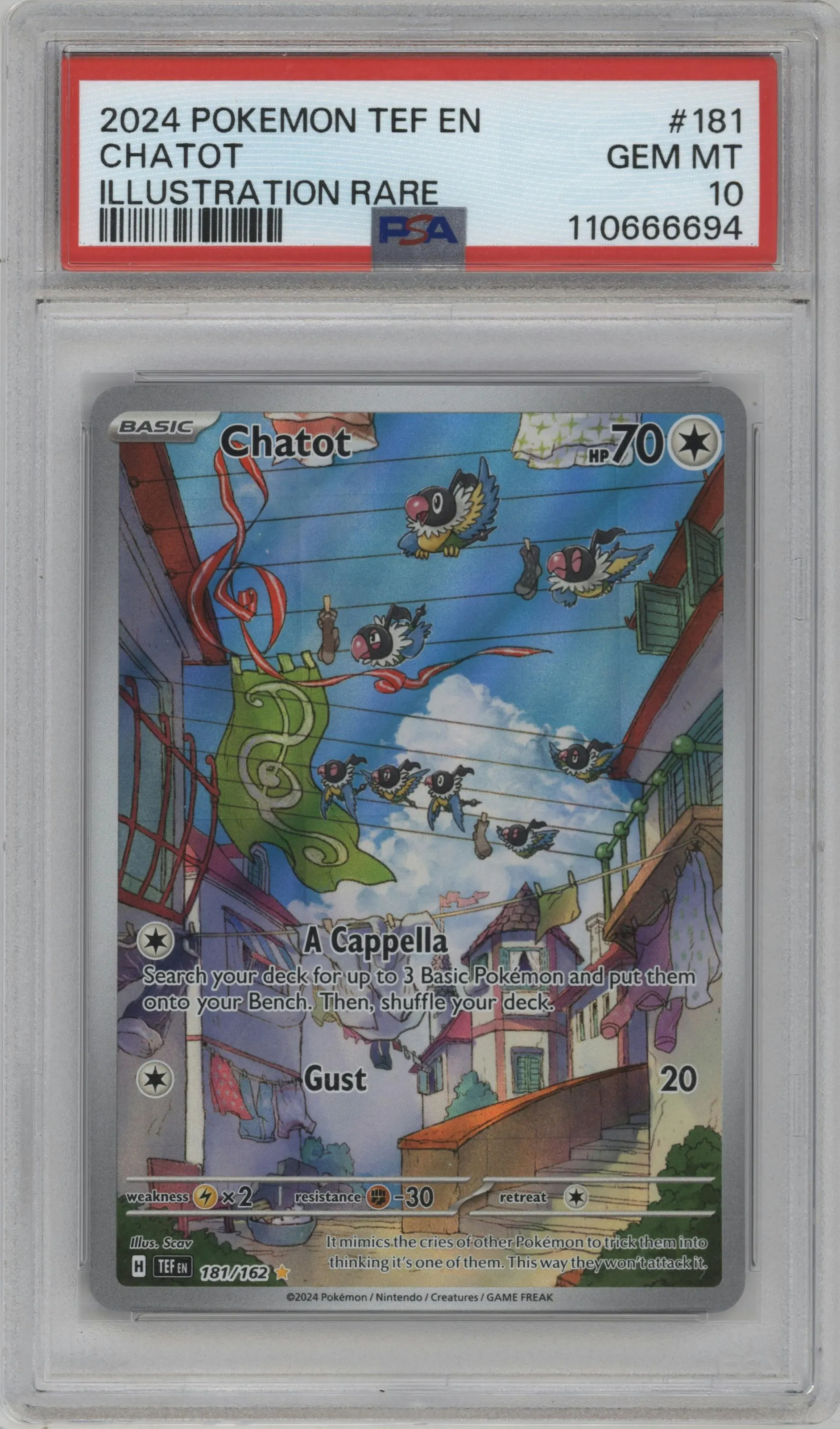 2024 Pokemon SV Temporal Forces Chatot #181 PSA 10