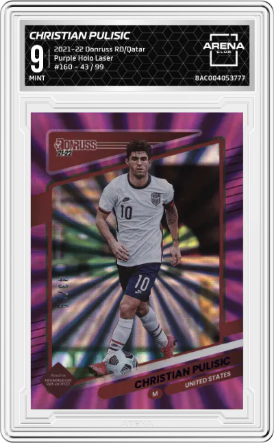 2021 Panini Donruss Road to Qatar Christian Pulisic Purple Holo Laser #160 ARENA CLUB 9