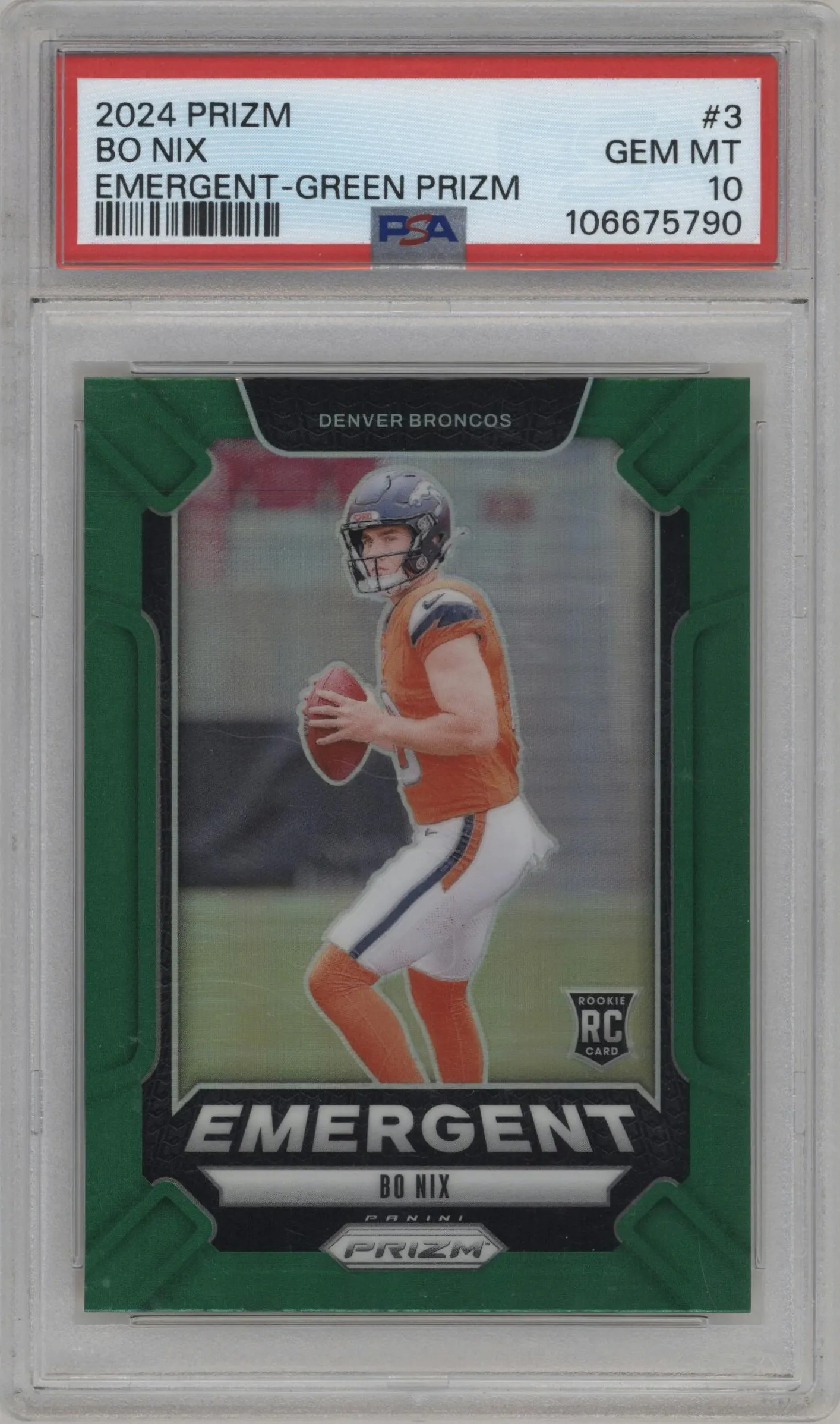 2024 Panini Prizm Emergent Bo Nix Green Prizm #3 PSA 10