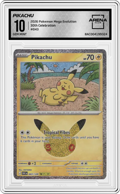 2026 Pokemon Mega Evolution 30th Celebration Pikachu #043 ARENA CLUB 10