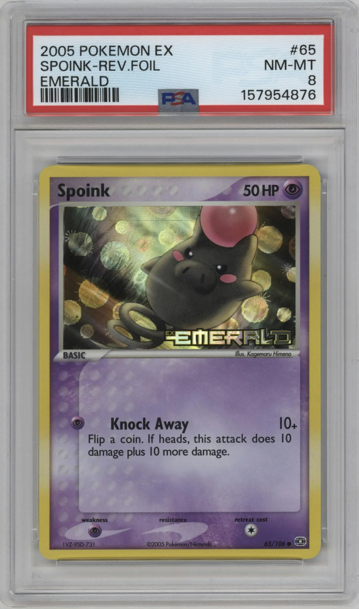 2005 Pokemon EX Emerald Spoink #65 PSA 8