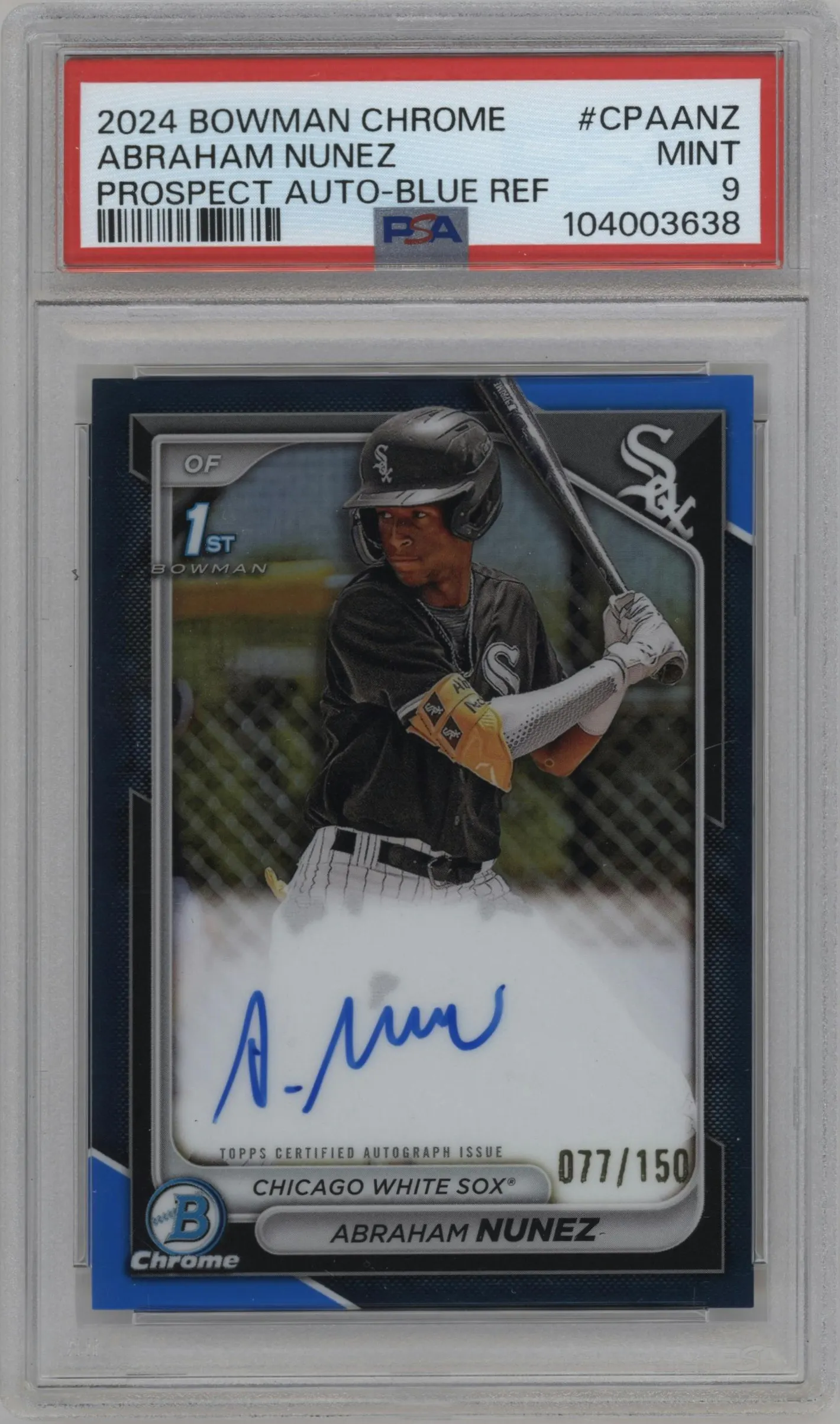 2024 Bowman Chrome Chr.Pros.Auto Abraham Nunez Blue Refractor #CPA-ANZ PSA 9