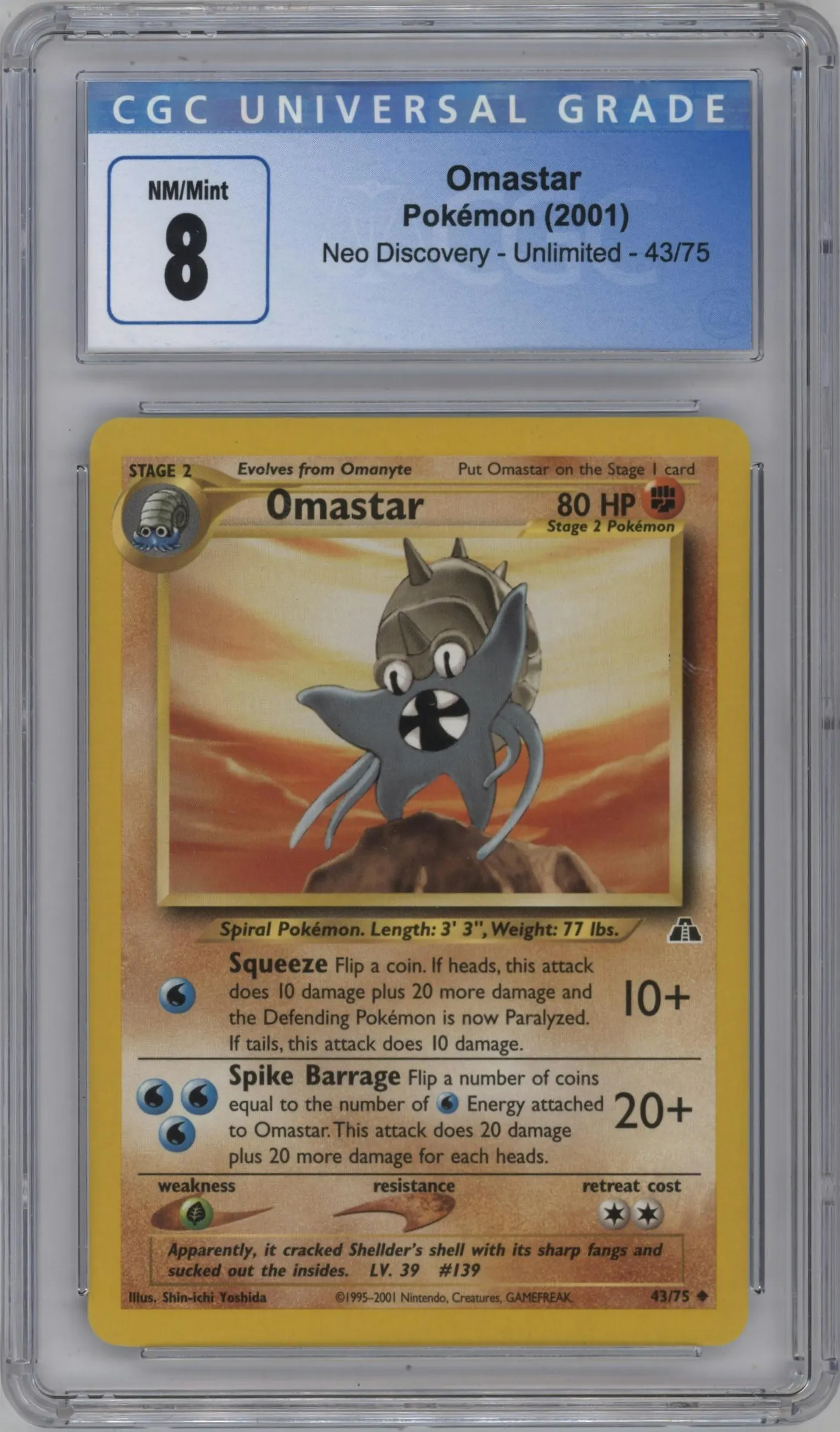 2001 Pokemon Neo Genesis Neo Discovery Omastar #43 CGC 8