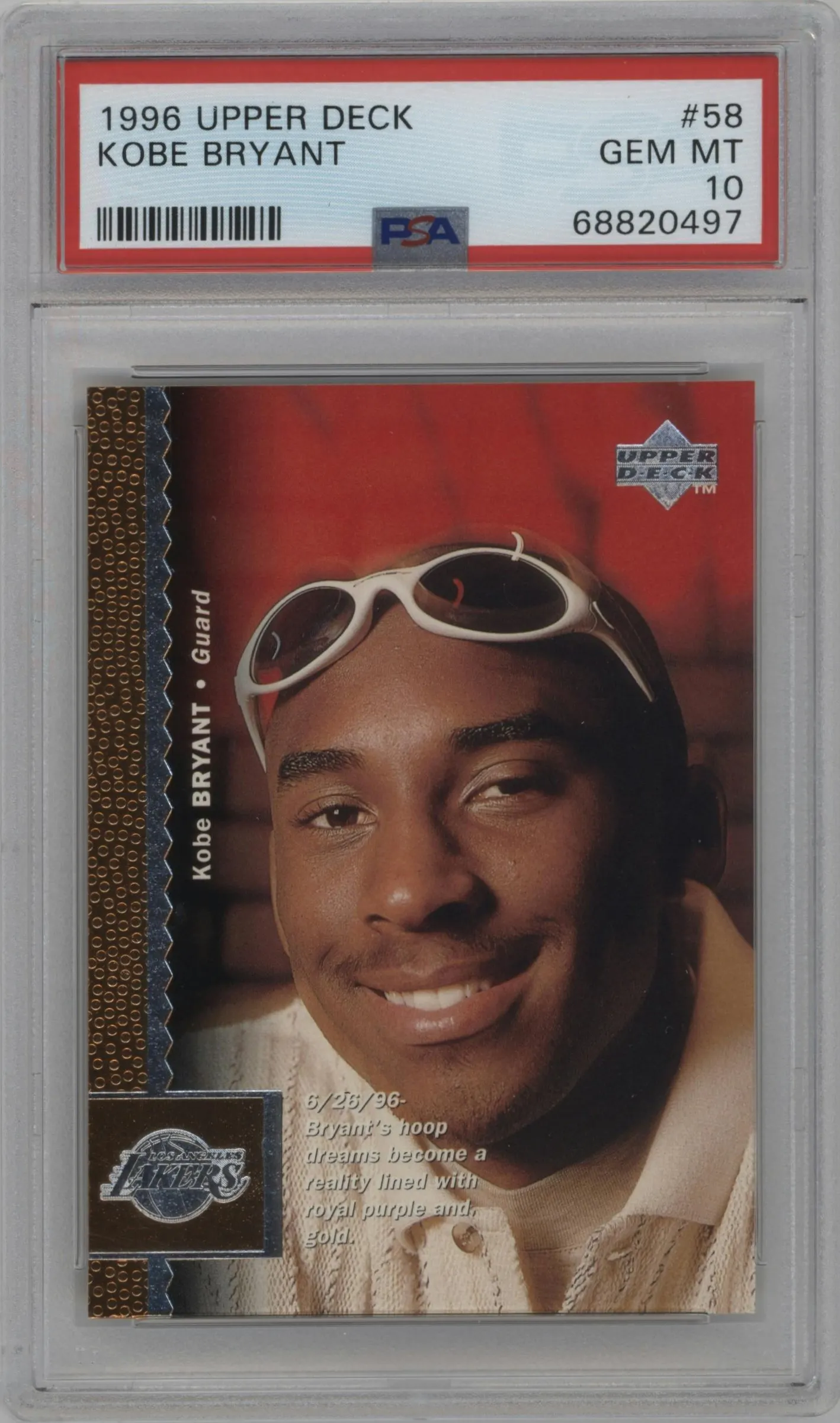 1996 Upper Deck Kobe Bryant #58 PSA 10