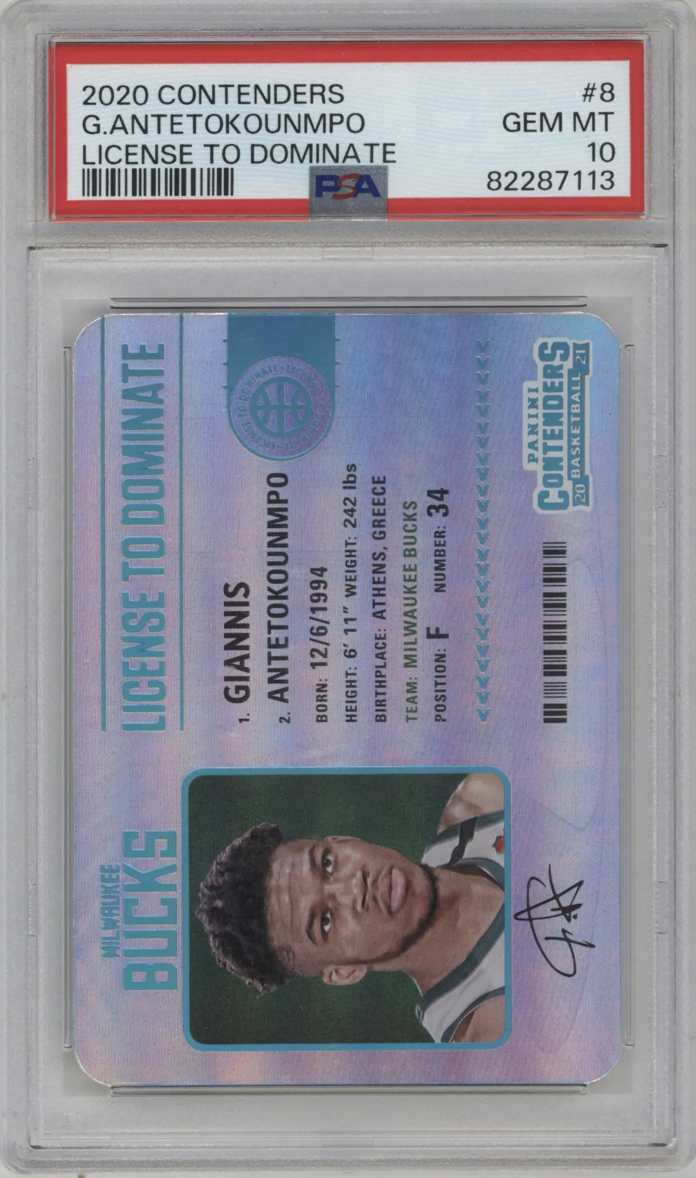 2020 Panini Contenders License to Dominate Giannis Antetokounmpo #8 PSA 10