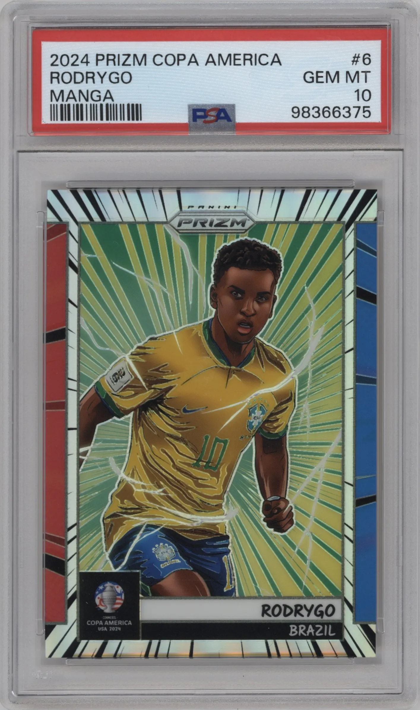 2024 Panini Prizm CONMEBOL Copa America Manga Rodrygo #6 PSA 10