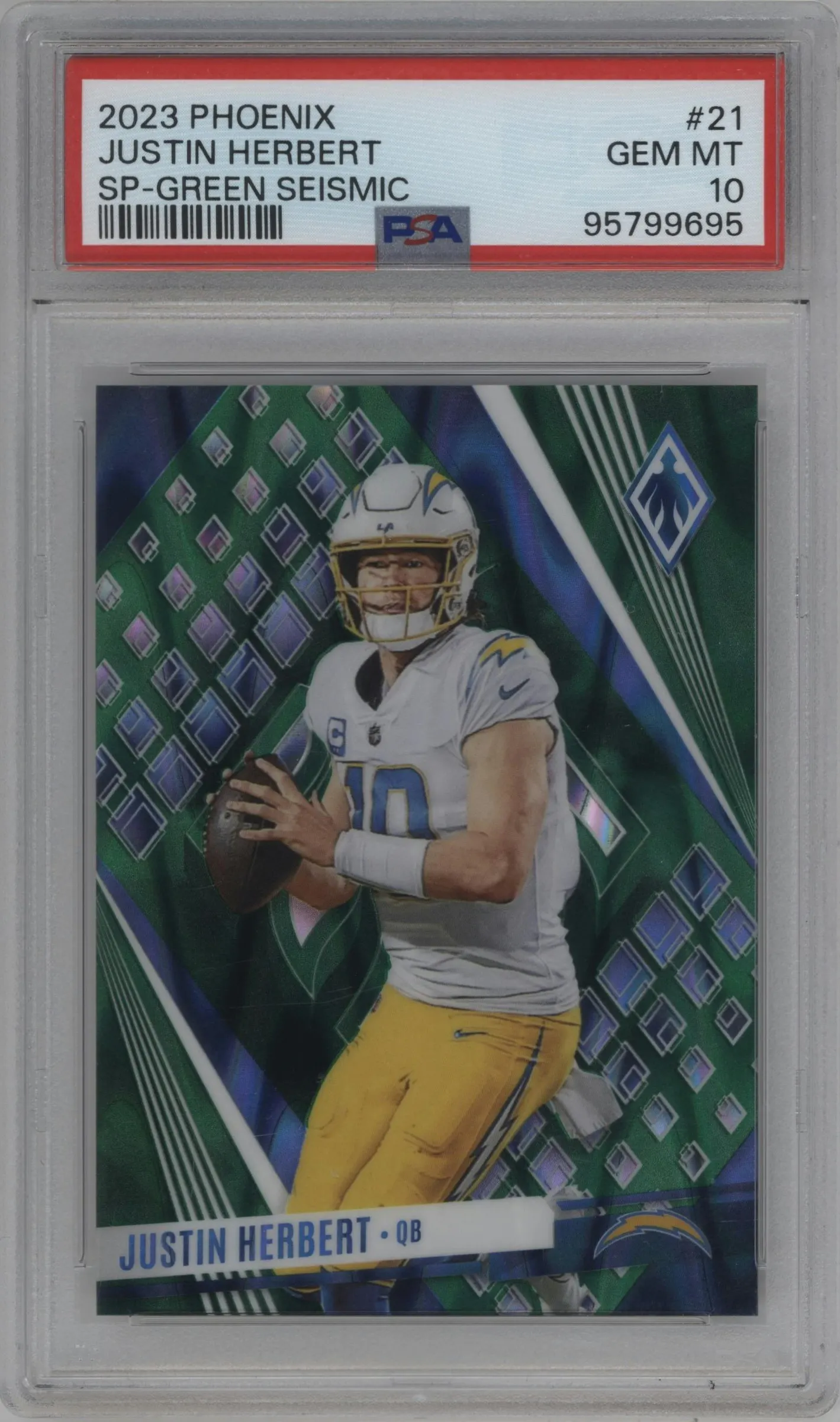 2023 Panini Phoenix SP Justin Herbert Green Seismic #21 PSA 10
