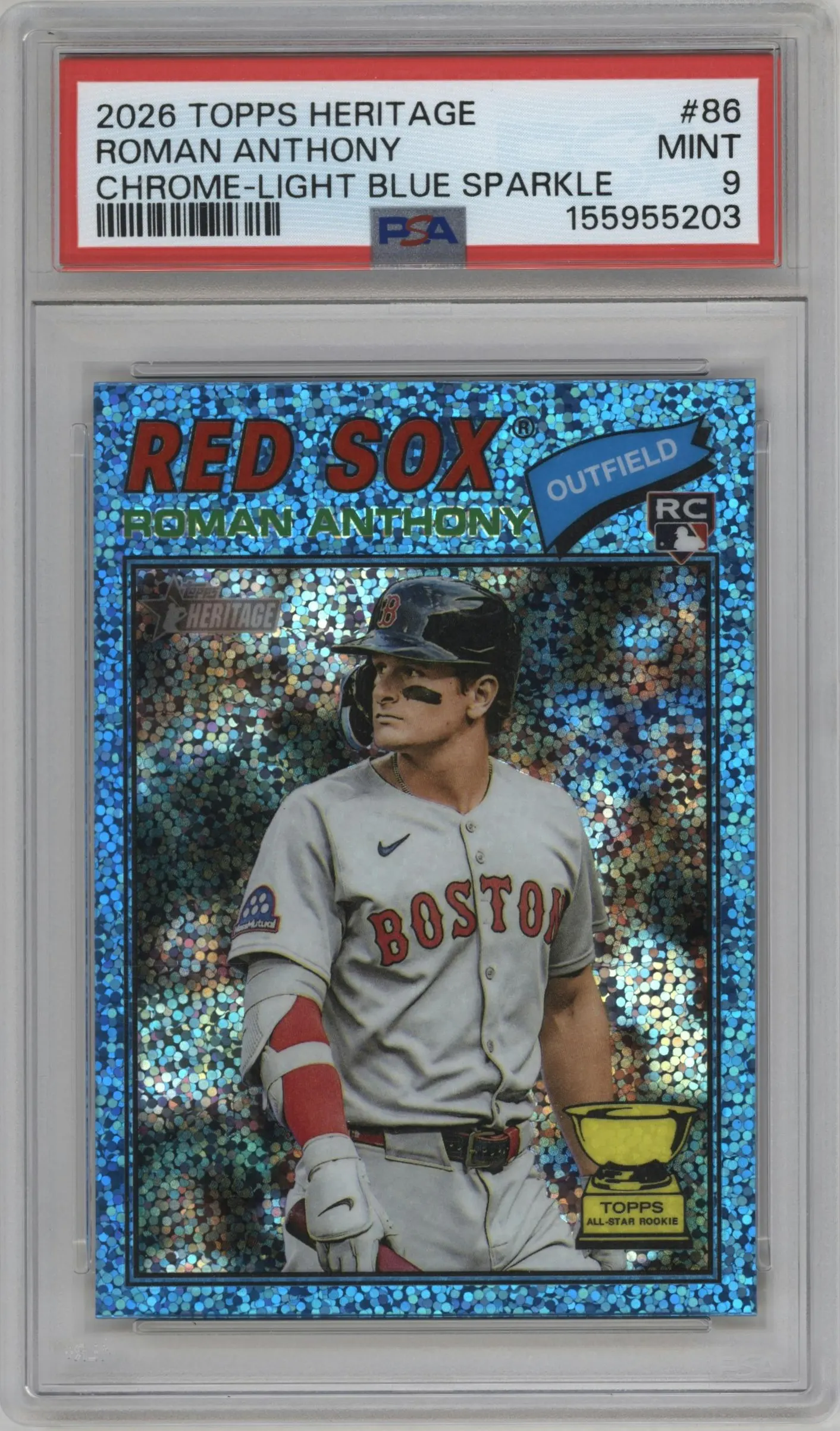 2026 Topps Heritage Chrome Roman Anthony Light Blue Sparkle Refractors #86 PSA 9