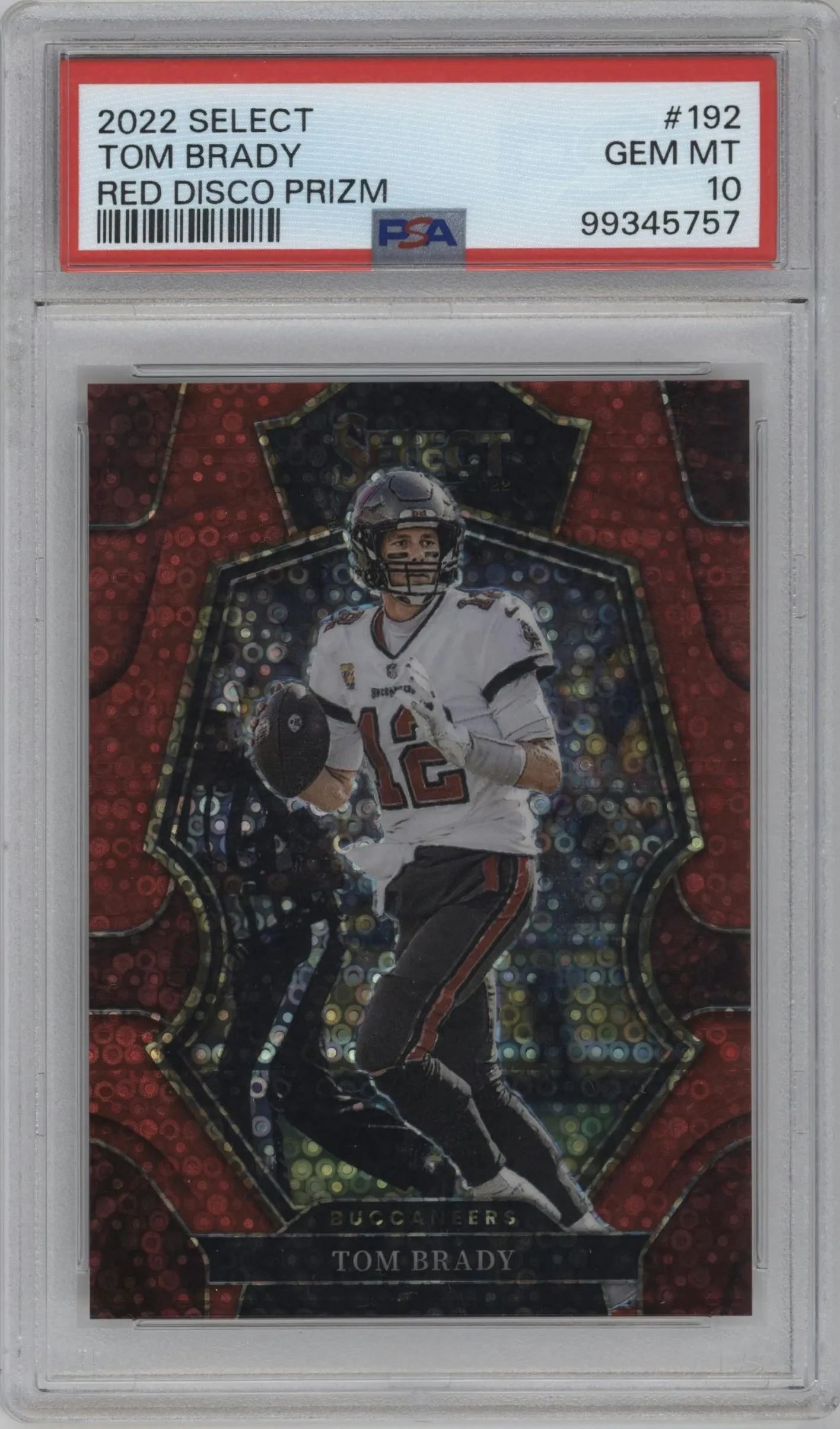2022 Panini Select Pre.Lvl. Tom Brady Red Disco #192 PSA 10