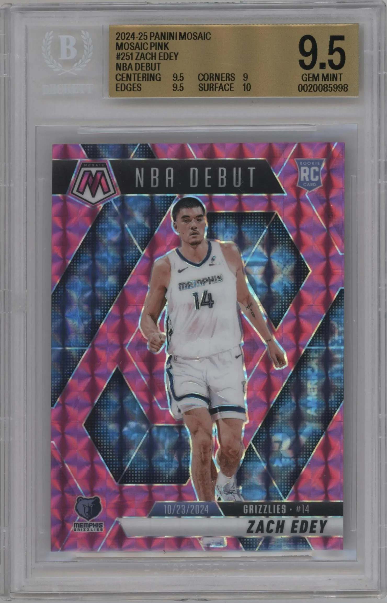 2024 Panini Mosaic Zach Edey Pink Mosaic #251 BGS 9.5