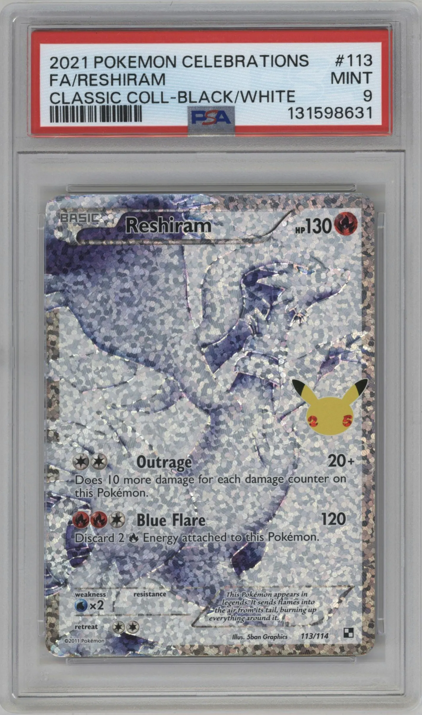 2021 Pokemon SWSH Celebrations CC Reshiram Black & White #113 PSA 9
