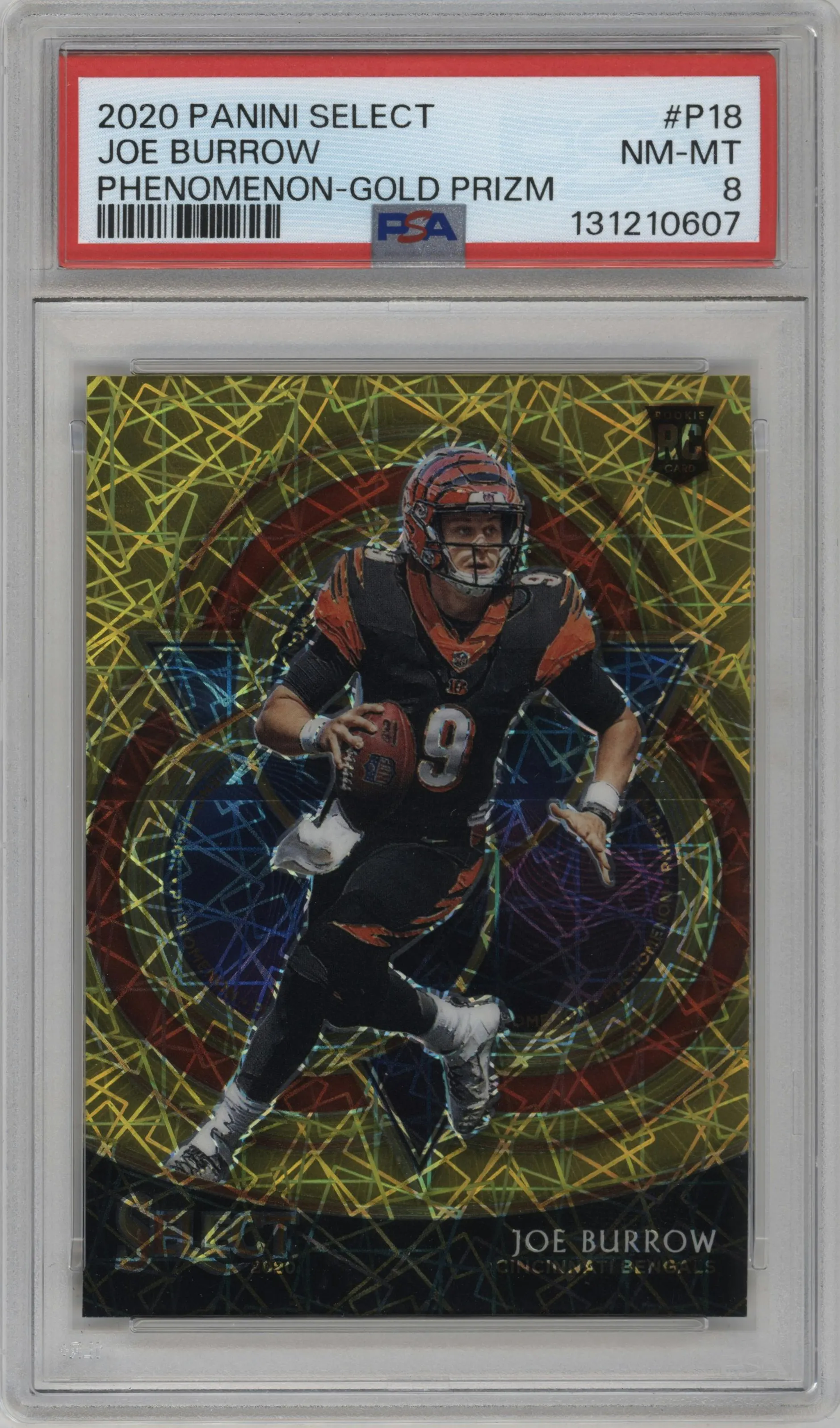 2020 Panini Select Phenomenon Joe Burrow Gold Prizm #P18 PSA 8
