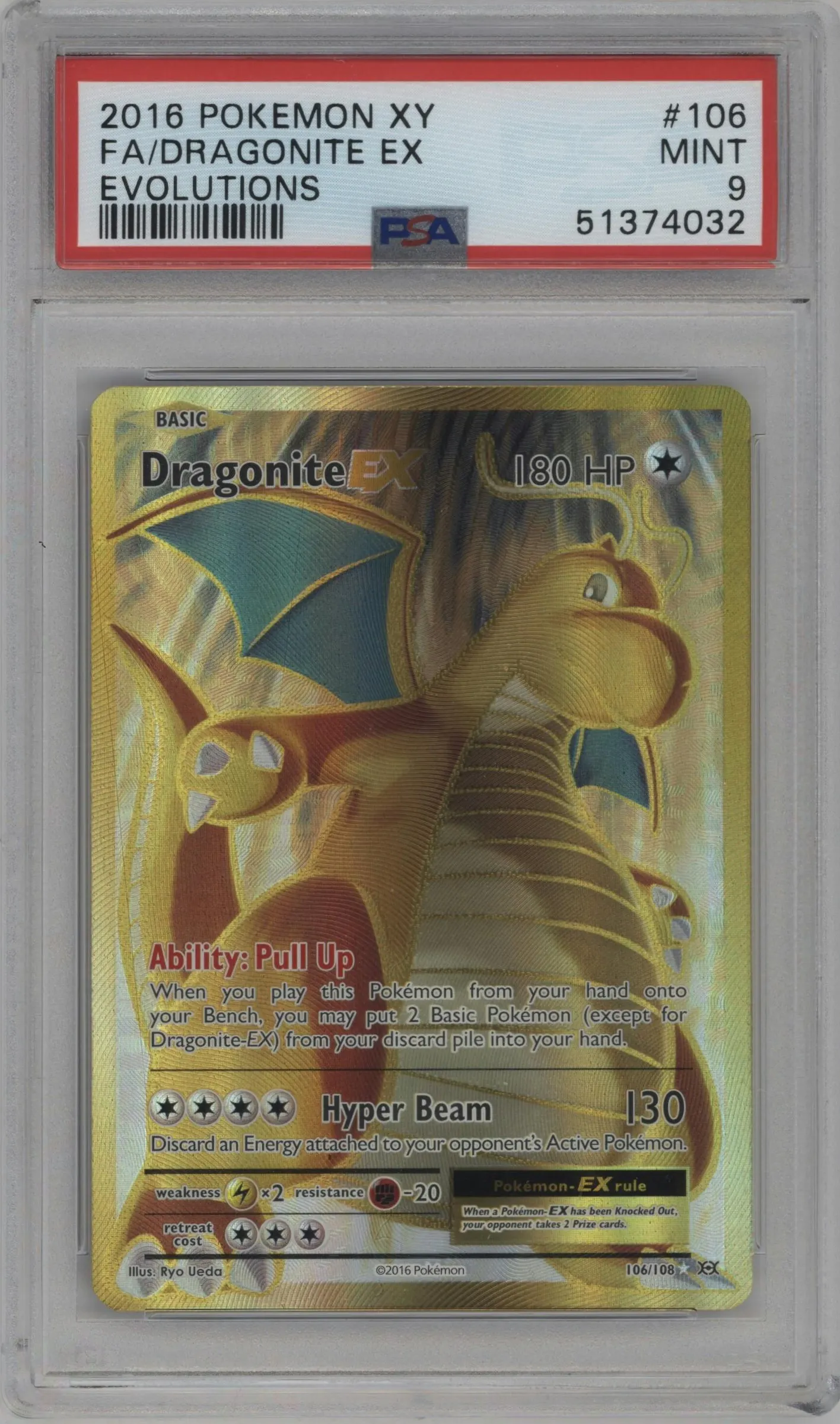 2016 Pokemon XY Evolutions Dragonite EX #106 PSA 9