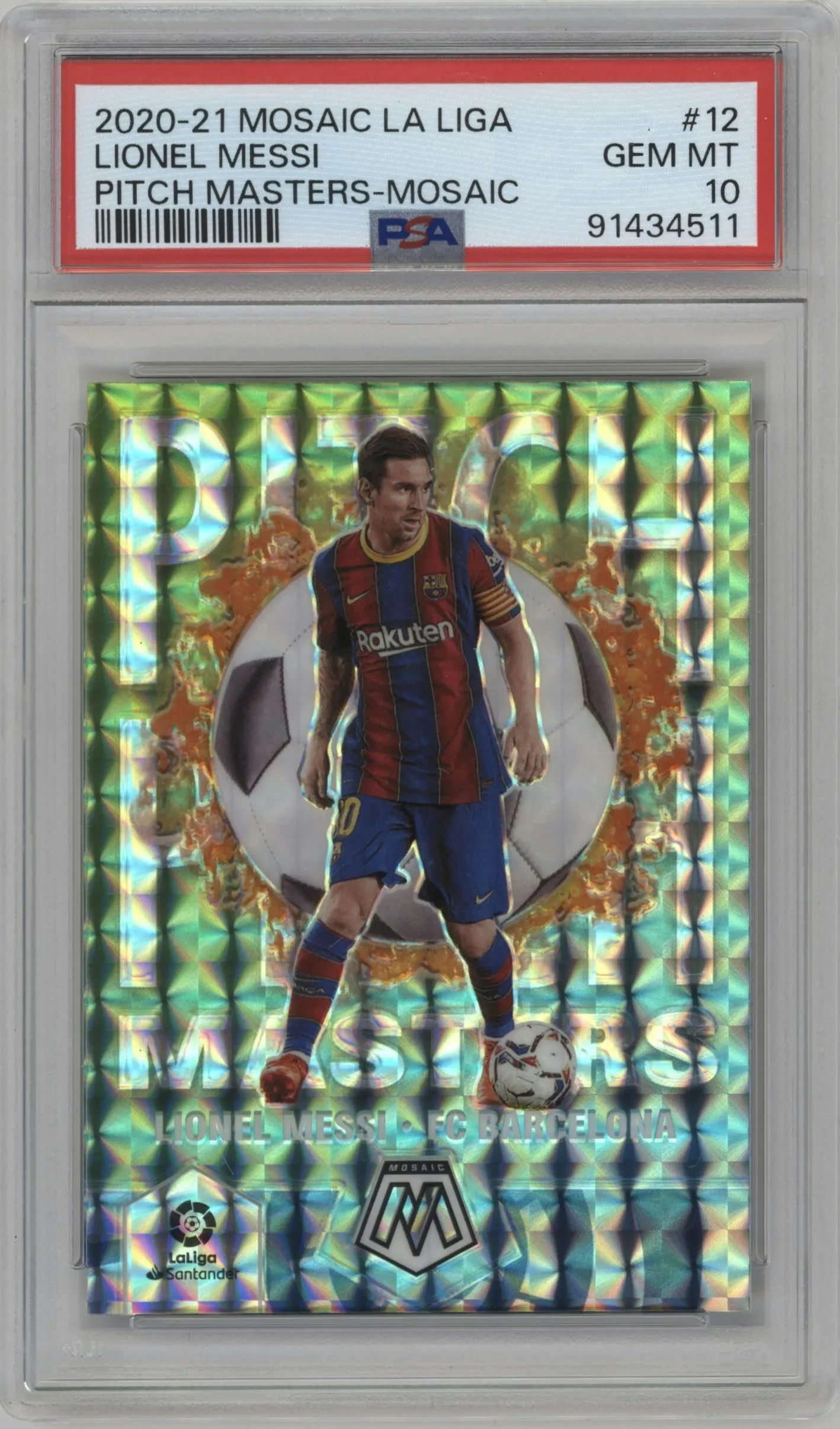 2020 Panini Mosaic La Liga Pitch Masters Lionel Messi Mosaic #12 PSA 10