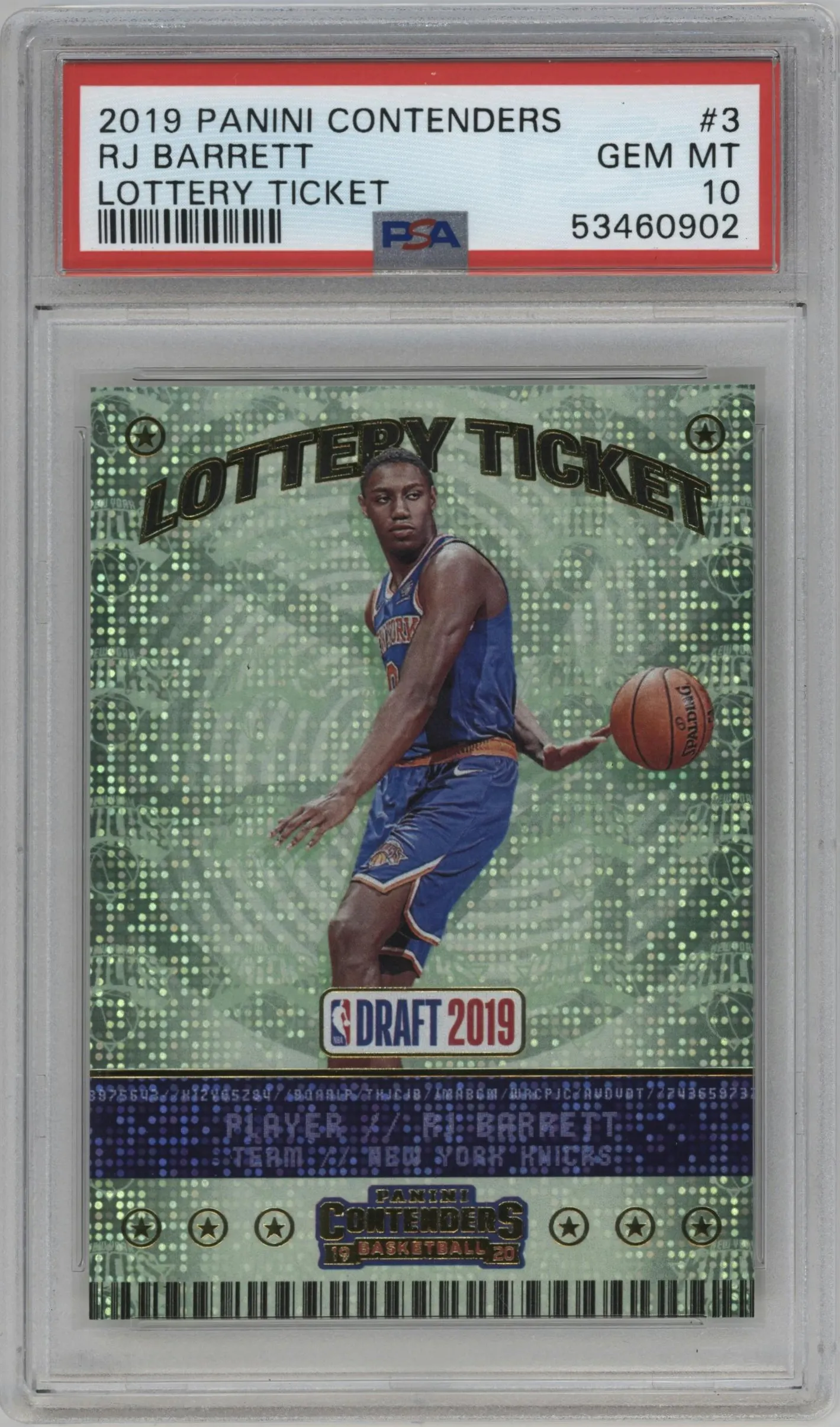 2019 Panini Contenders Lottery Ticket RJ Barrett #3 PSA 10