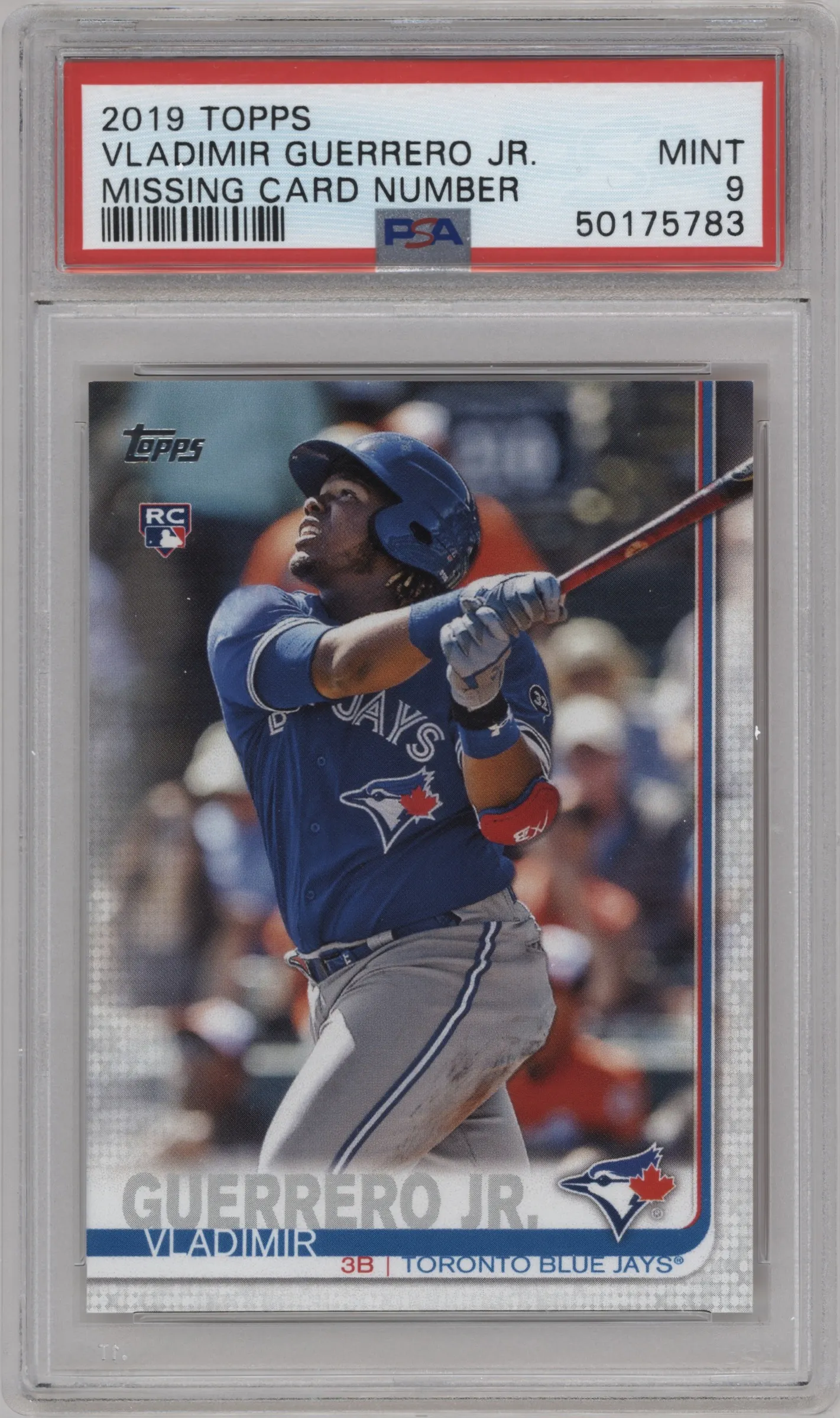 2019 Topps Series 2 SP Vladimir Guerrero Jr. Missing Card Number PSA 9