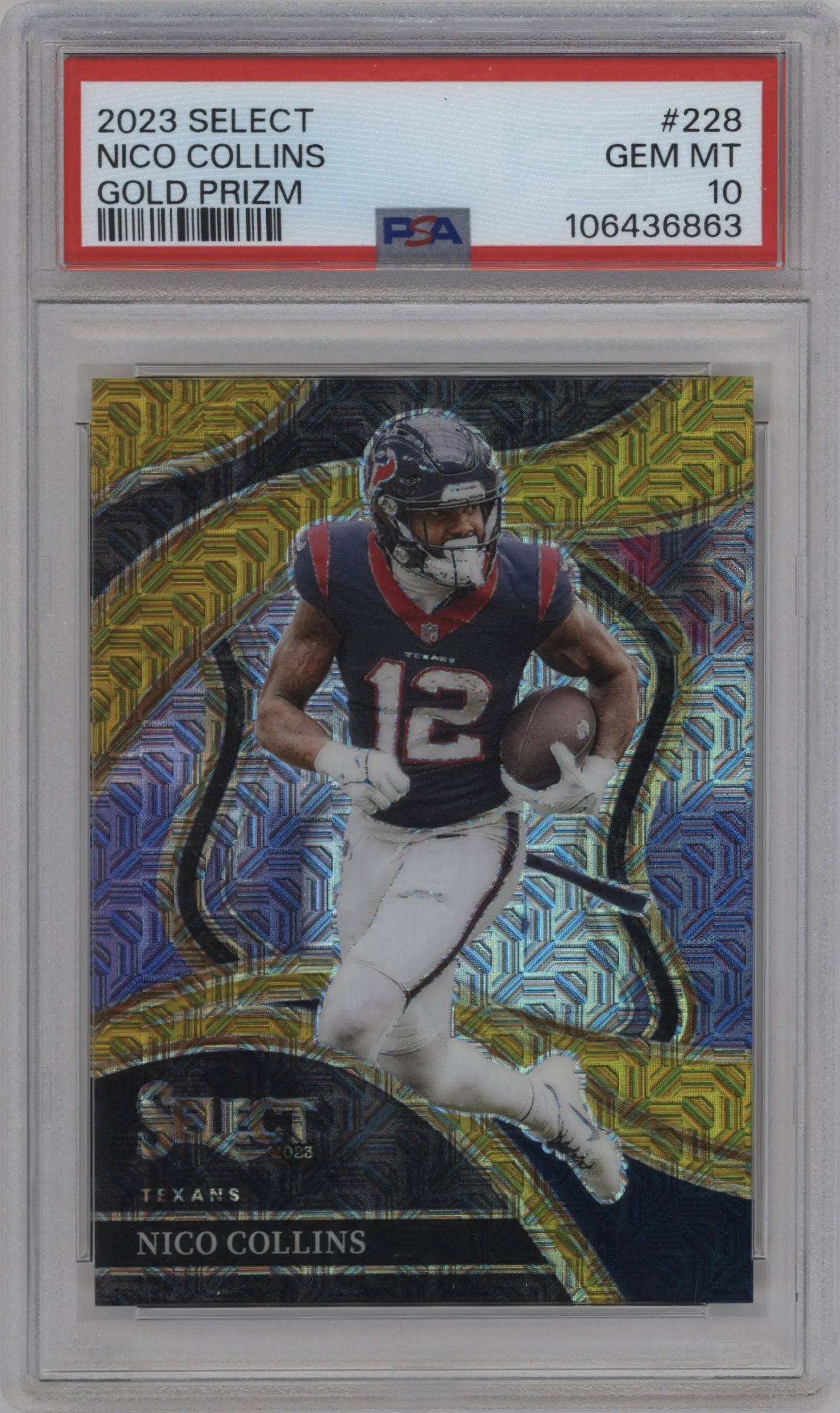2023 Panini Select Club Lvl. Nico Collins Gold Prizm #228 PSA 10