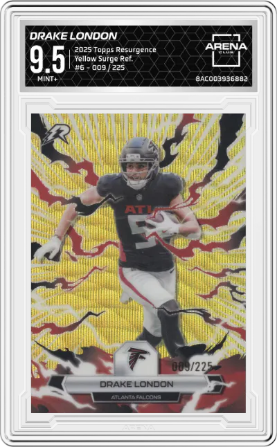 2025 Topps Resurgence Drake London Yellow Surge Refractor #6 ARENA CLUB 9.5