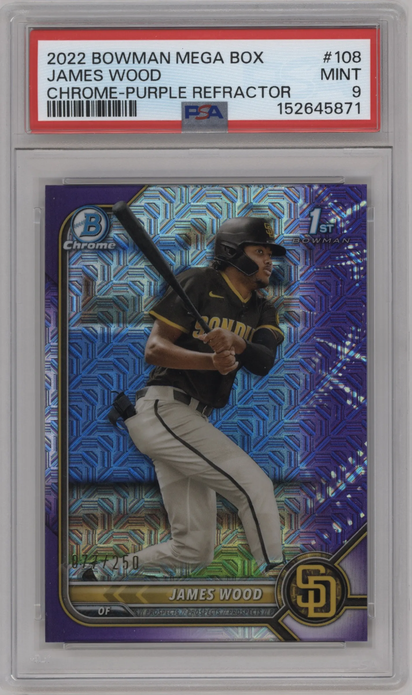 2022 Bowman Mega Box Chrome James Wood Purple Refractor #BCP-108 PSA 9