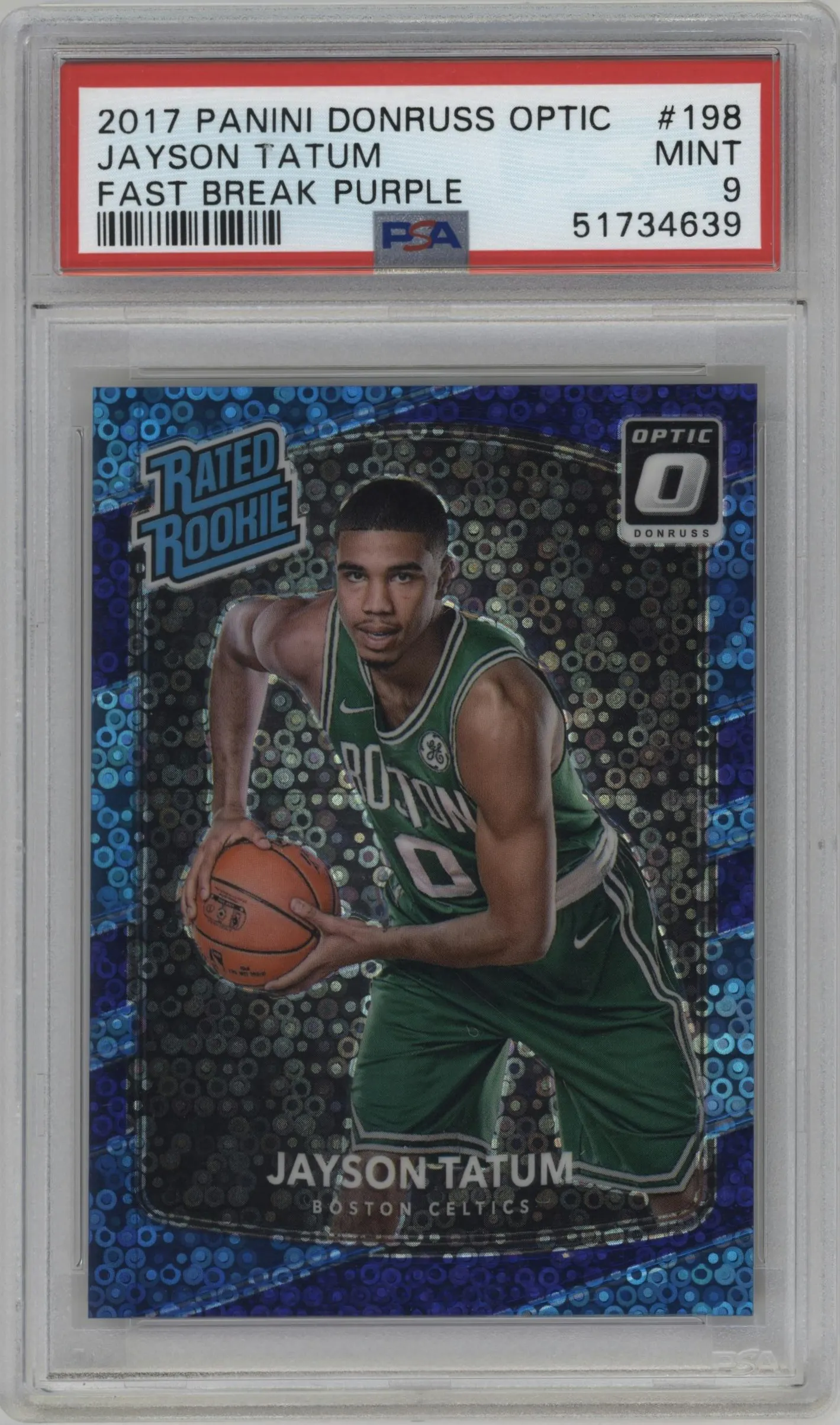 2017 Panini Donruss Optic Rated Rookie Jayson Tatum Fast Break Purple #198 PSA 9