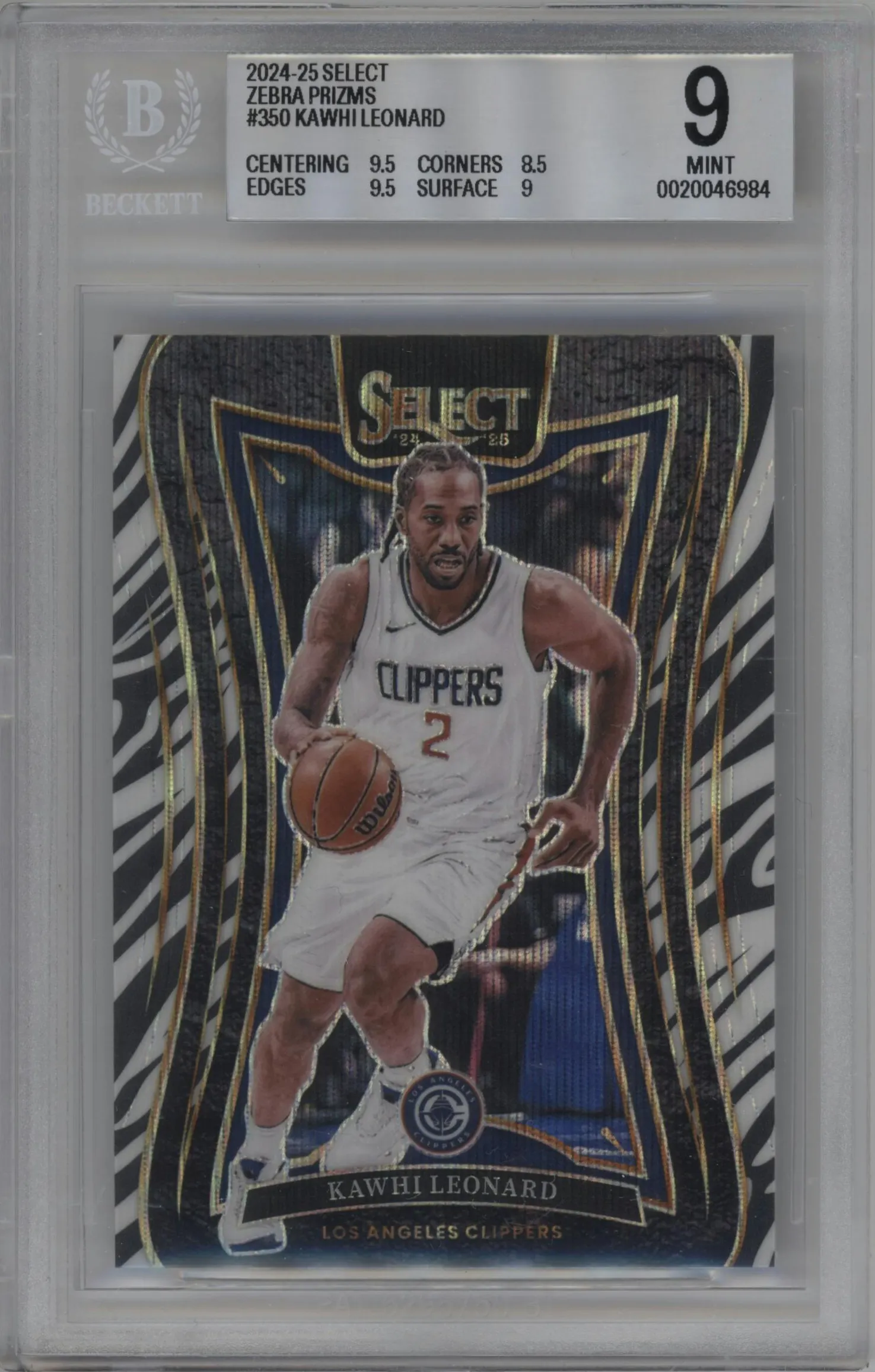 2024 Panini Select Mezzanine Kawhi Leonard Zebra #350 BGS 9