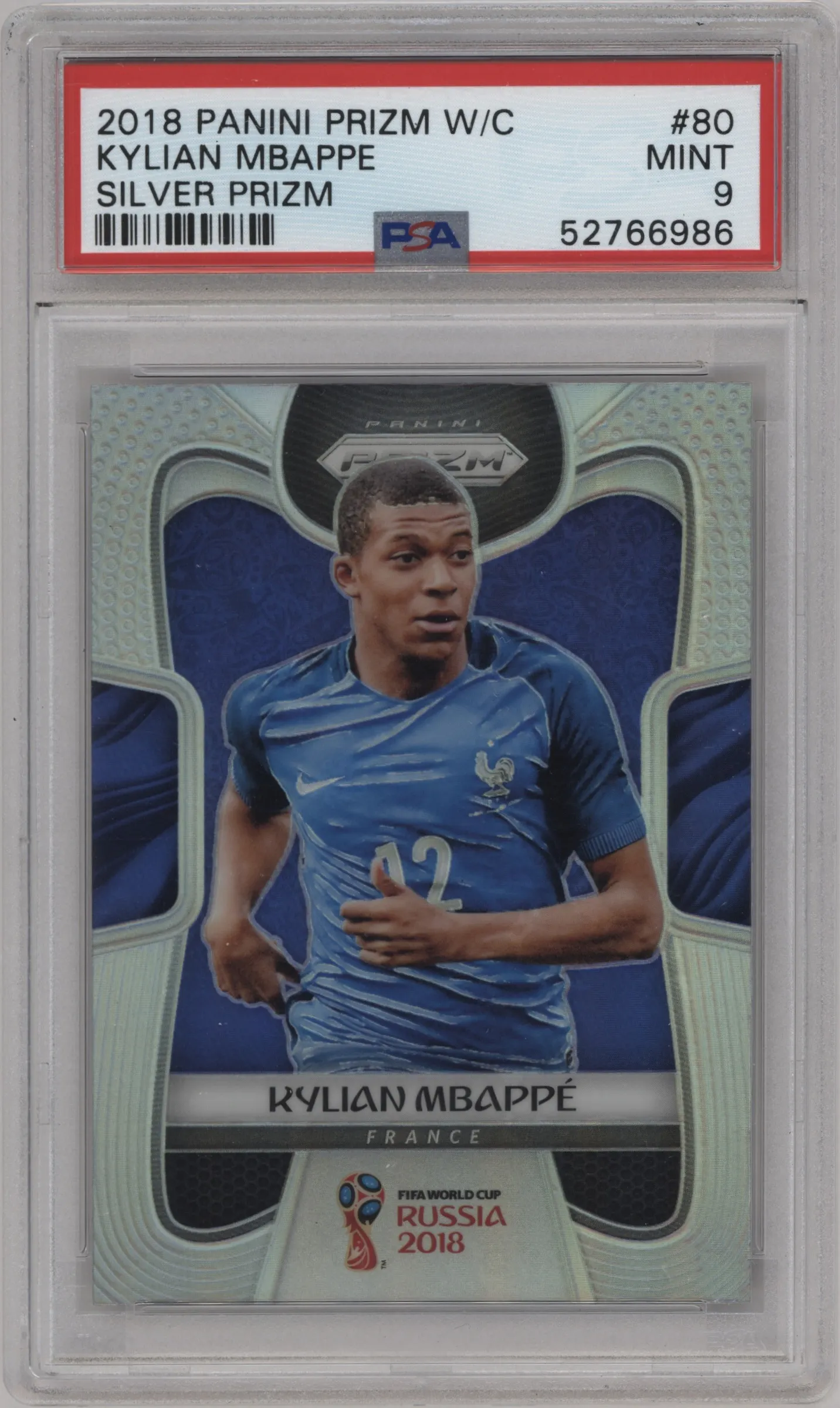 2018 Panini Prizm World Cup Kylian Mbappe Silver Prizm #80 PSA 9