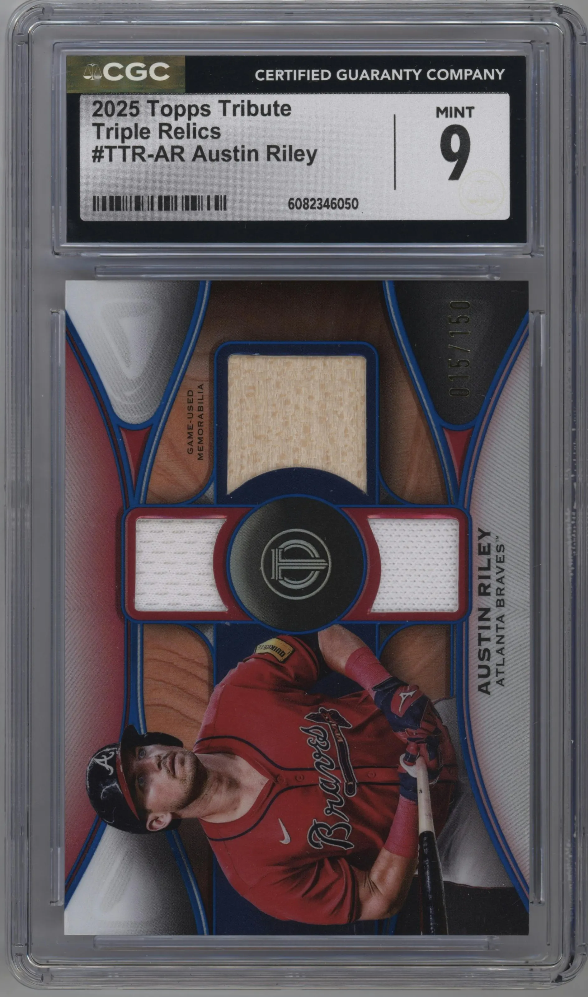 2025 Topps Tribute Triple Rlc. Austin Riley Blue #TTR-AR CGC 9