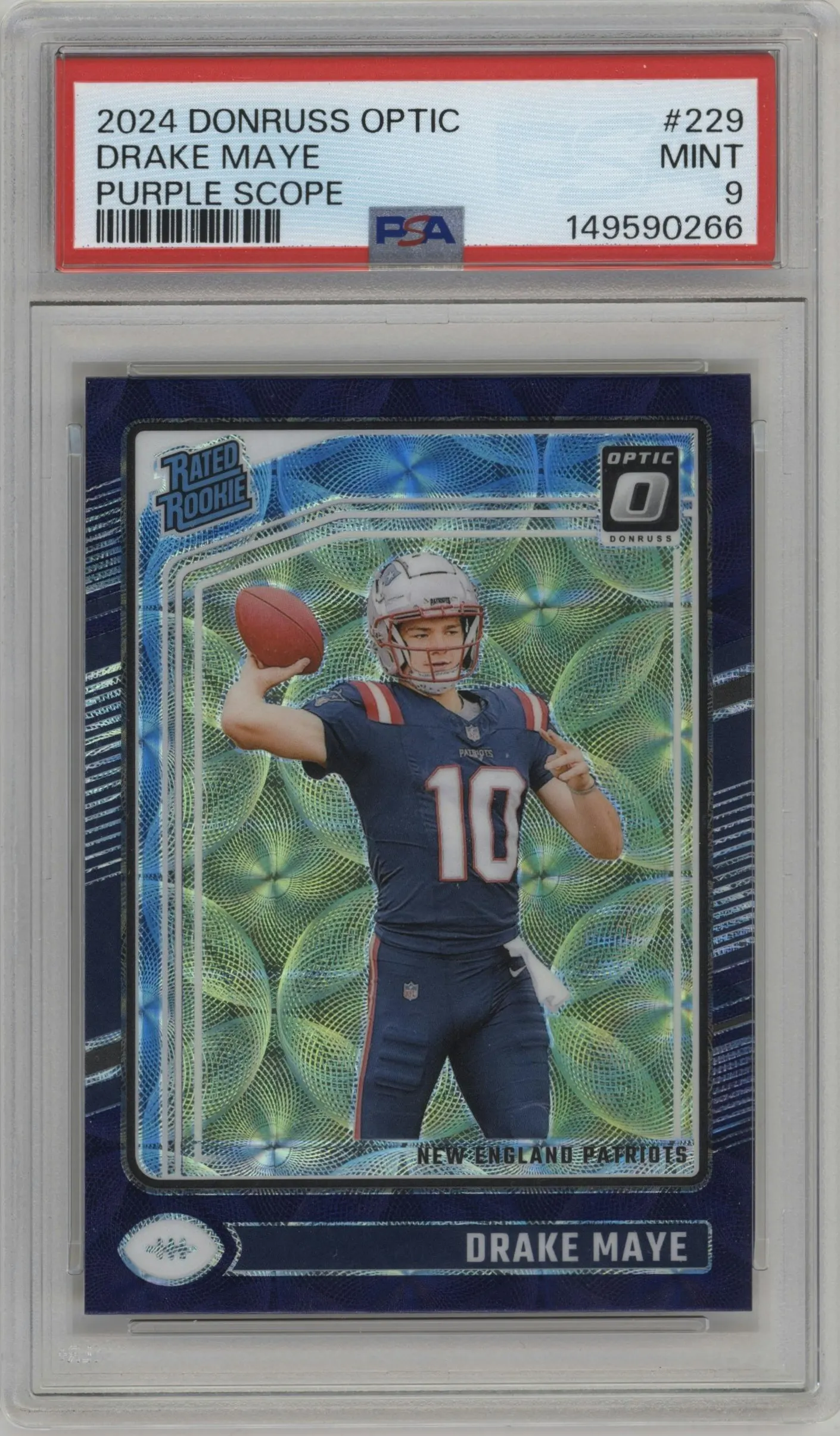 2024 Donruss Optic Rated Rookie Drake Maye Purple Scope #229 PSA 9