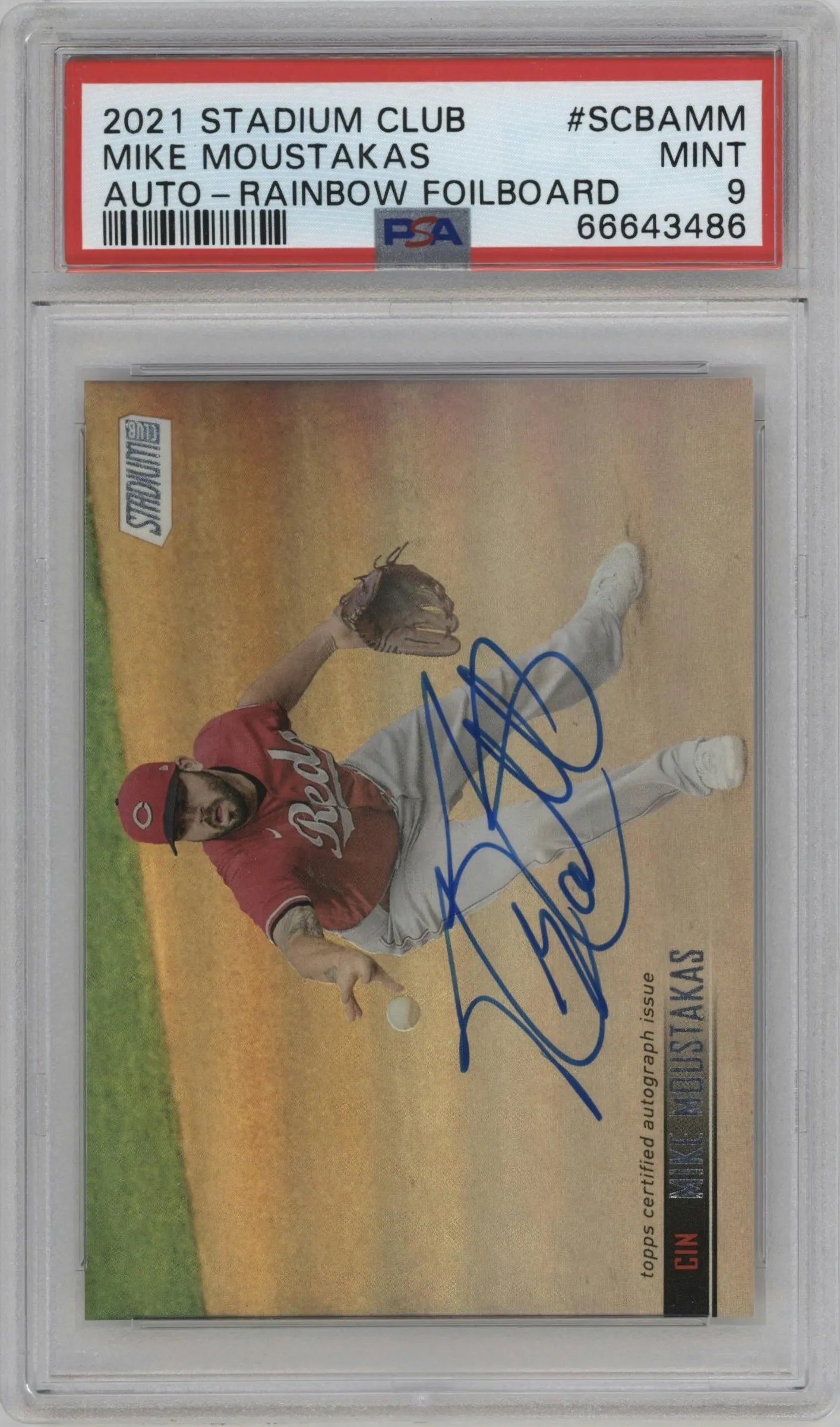2021 Topps Stadium Club Auto Mike Moustakas Rainbow Foil #SCBA-MM PSA 9