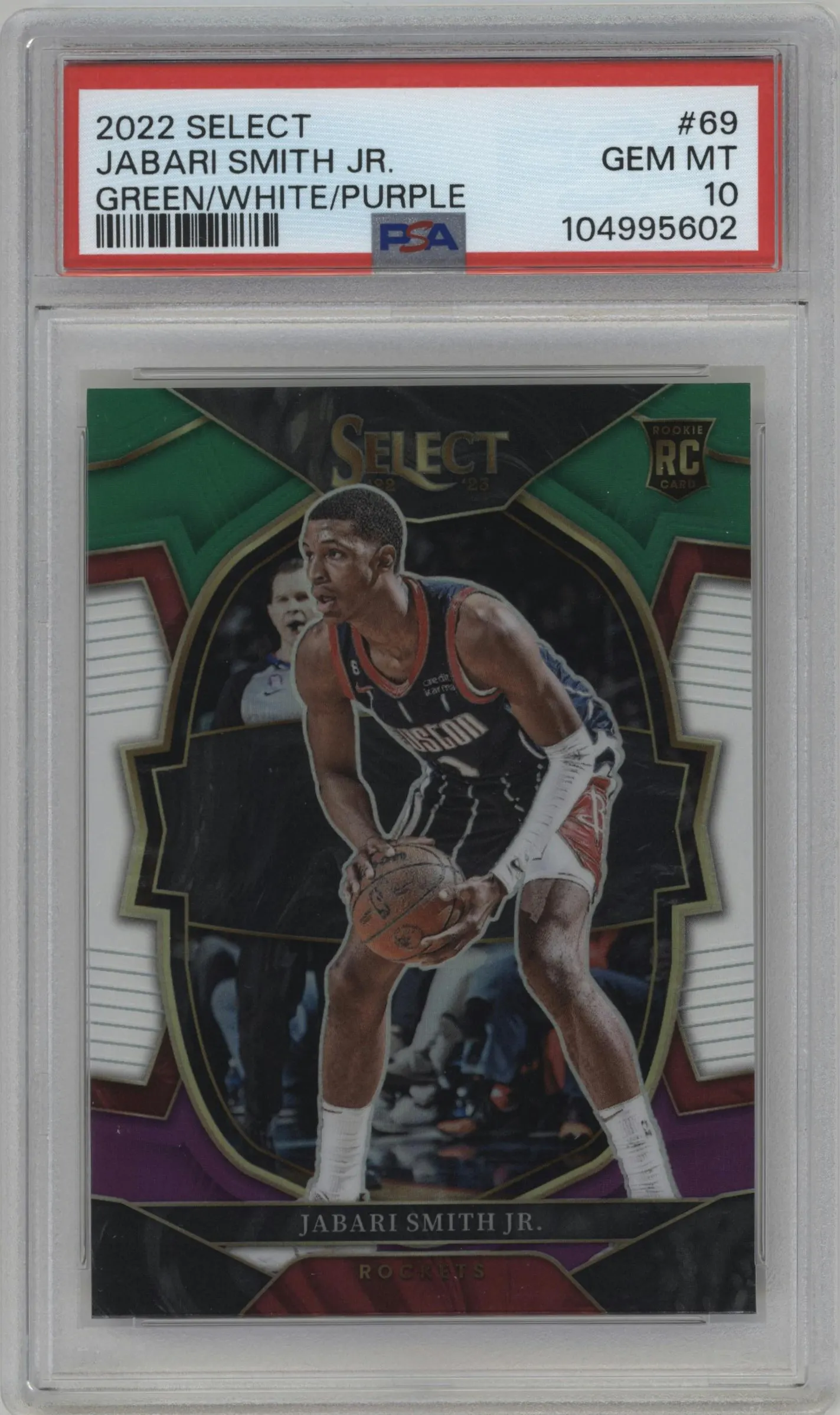 2022 Panini Select Jabari Smith Jr. Green/White/Purple Prizm #69 PSA 10